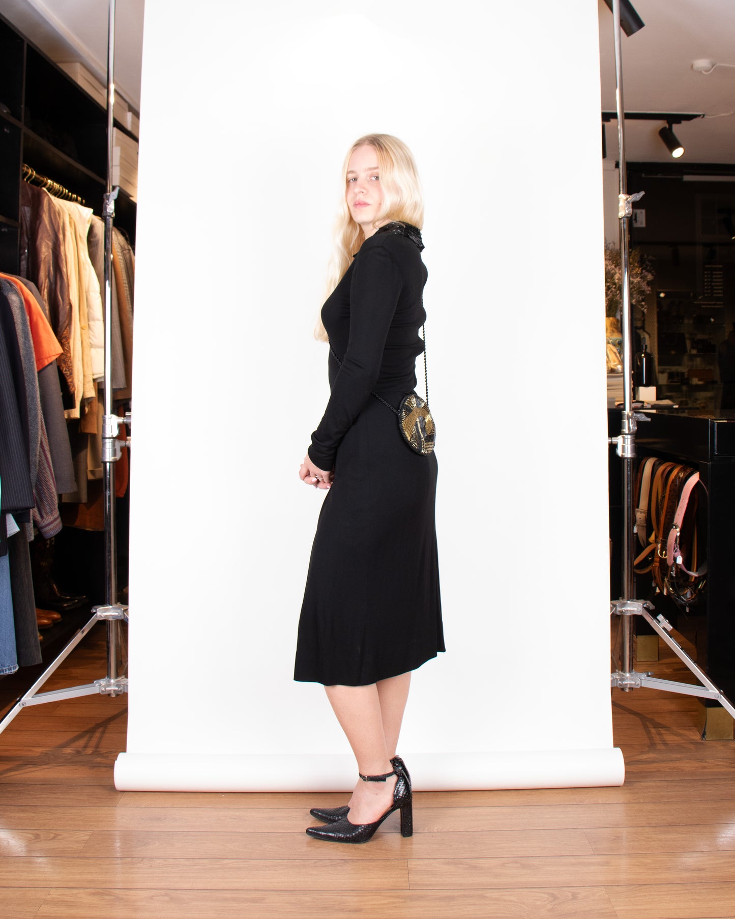 1960s Miss Dior Black Dress with Sequin Collar S