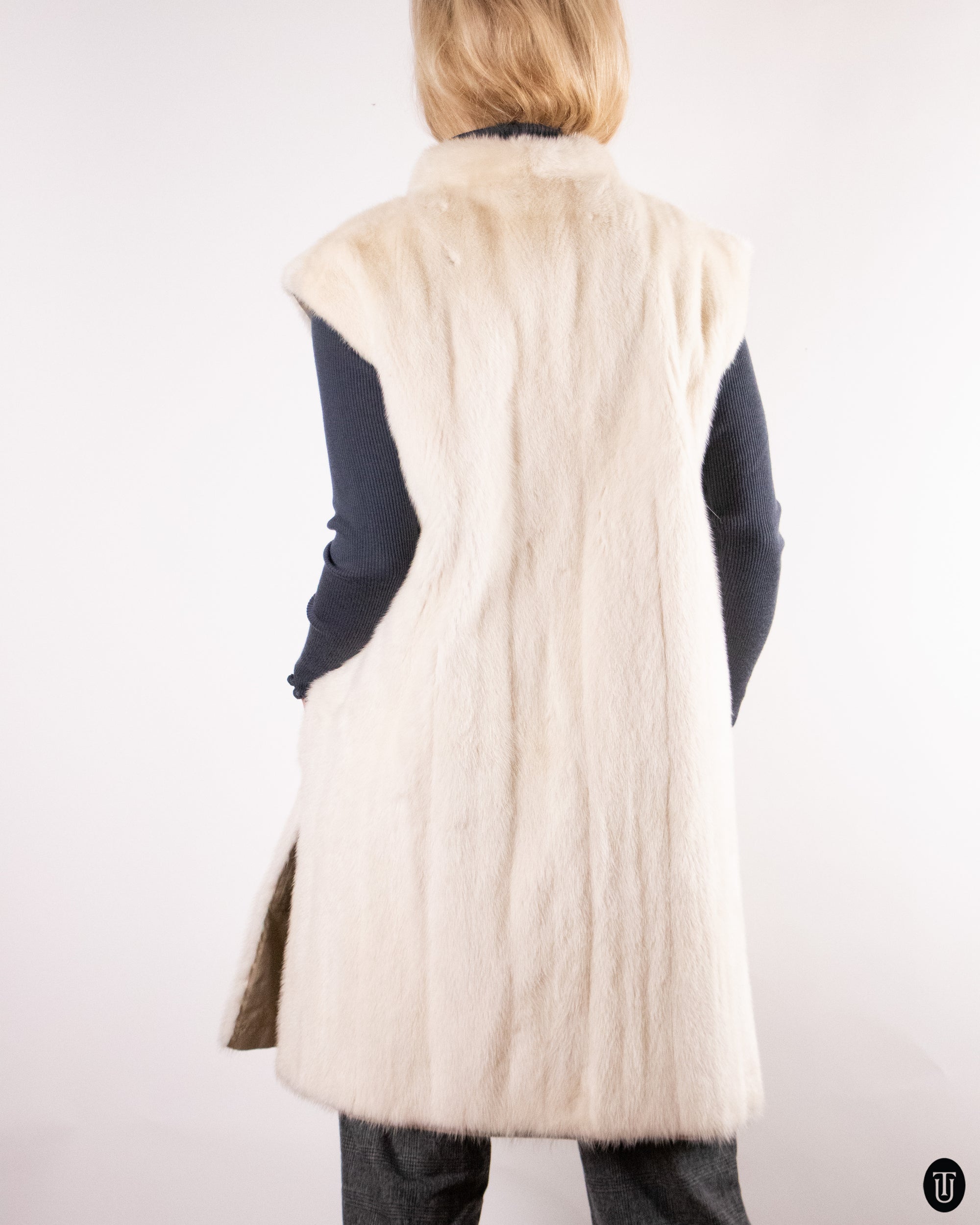 70's White Mink Fur Vest M