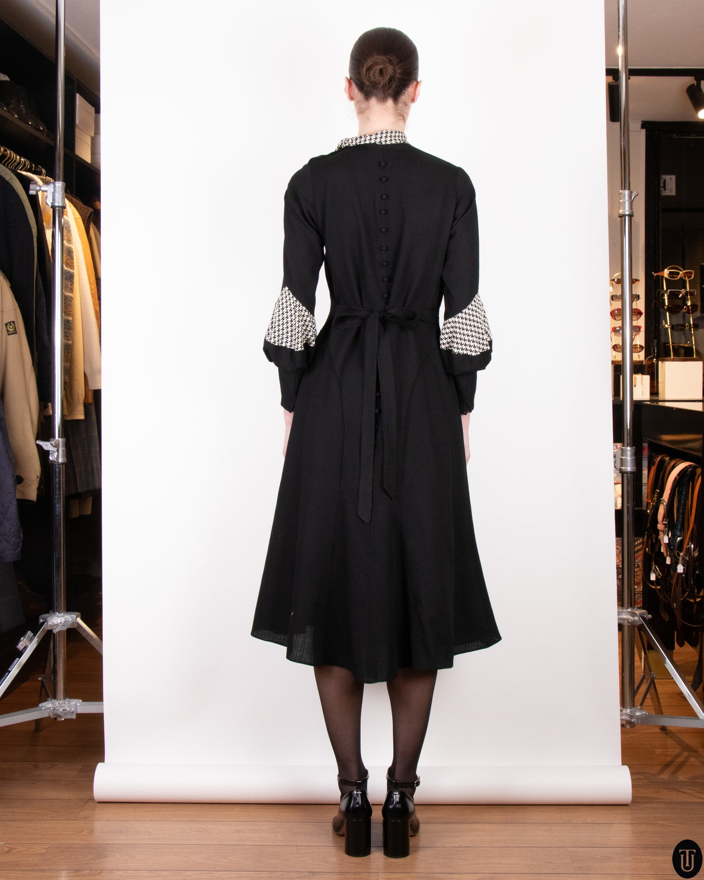 30's Fitted A-Line Wool Crepe Dress XS
