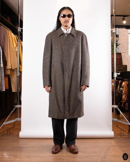 80's Textured Brown Mélange Wool Overcoat L