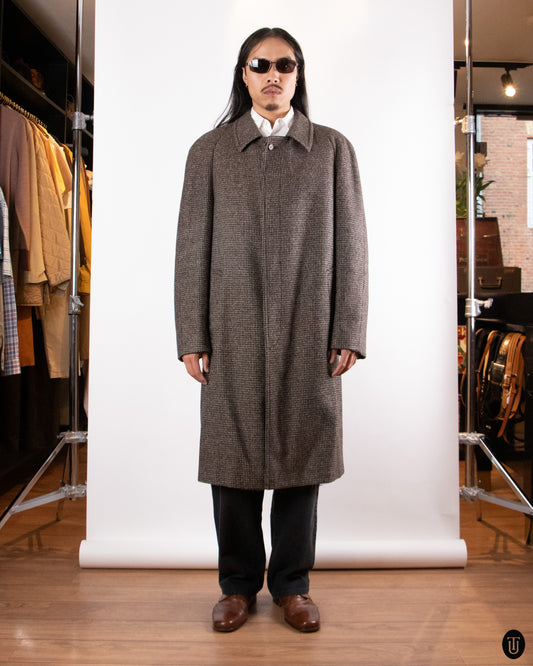 80's Textured Brown Mélange Wool Overcoat L
