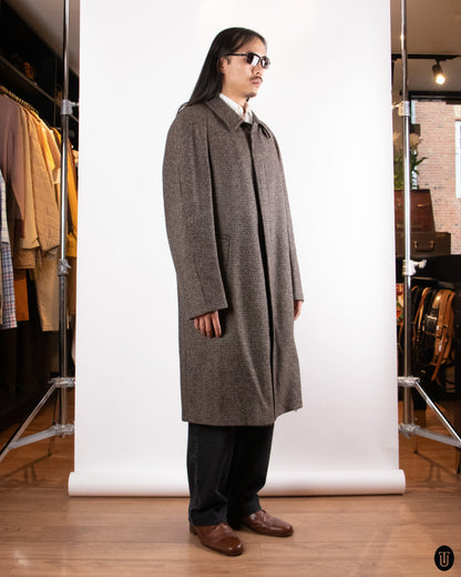 80's Textured Brown Mélange Wool Overcoat L