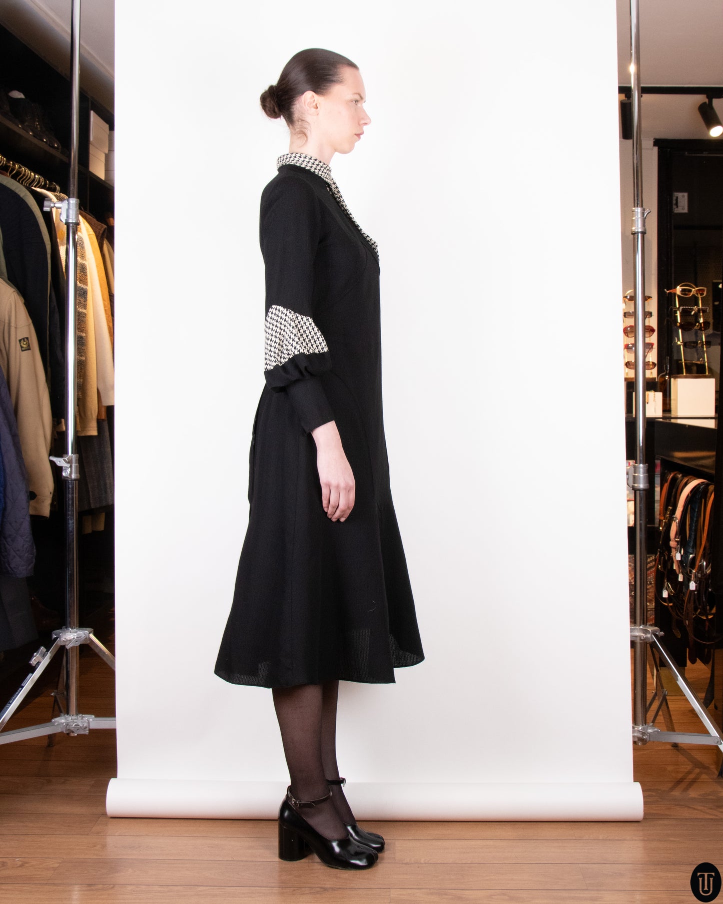 30's Fitted A-Line Wool Crepe Dress XS