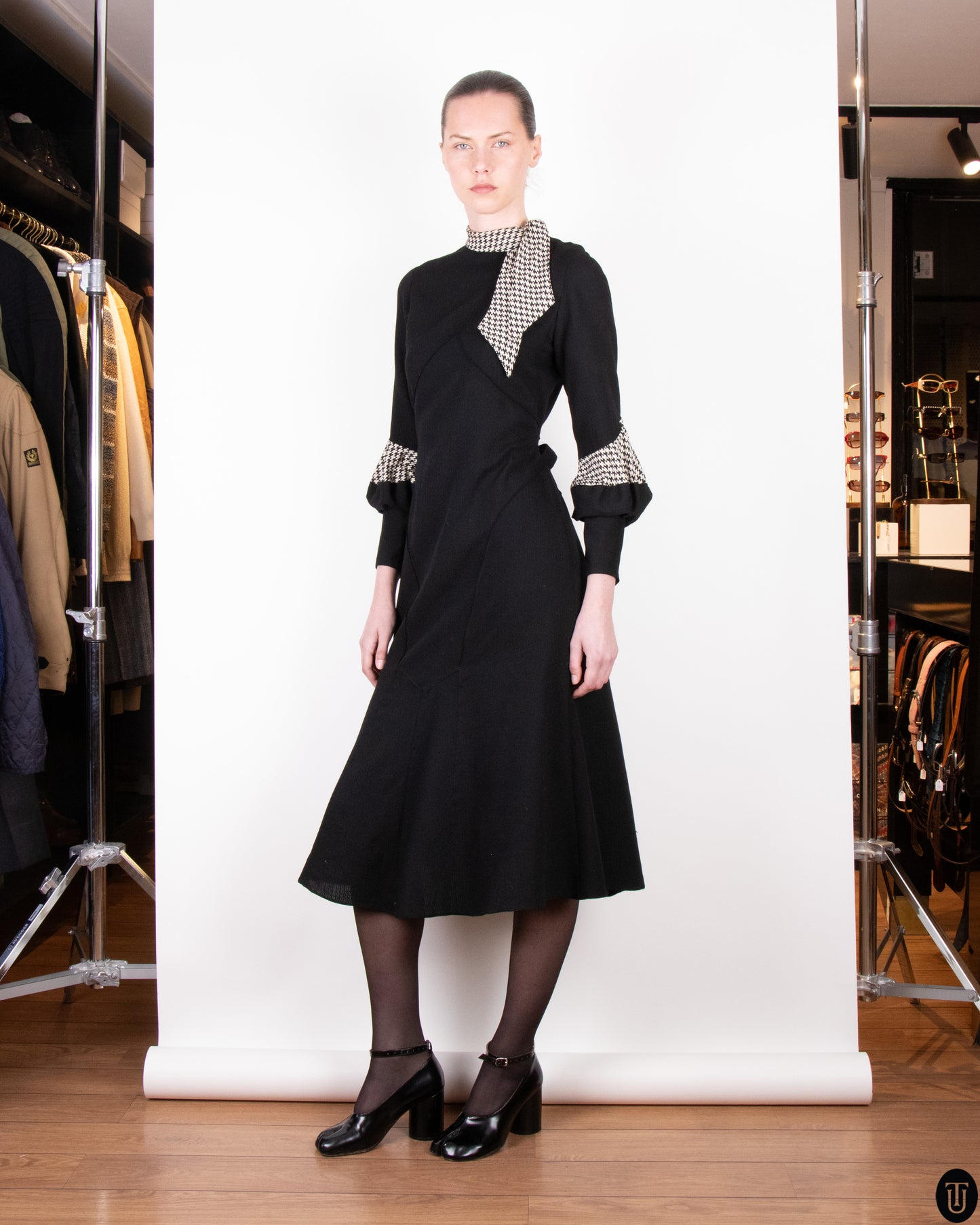 30's Fitted A-Line Wool Crepe Dress XS