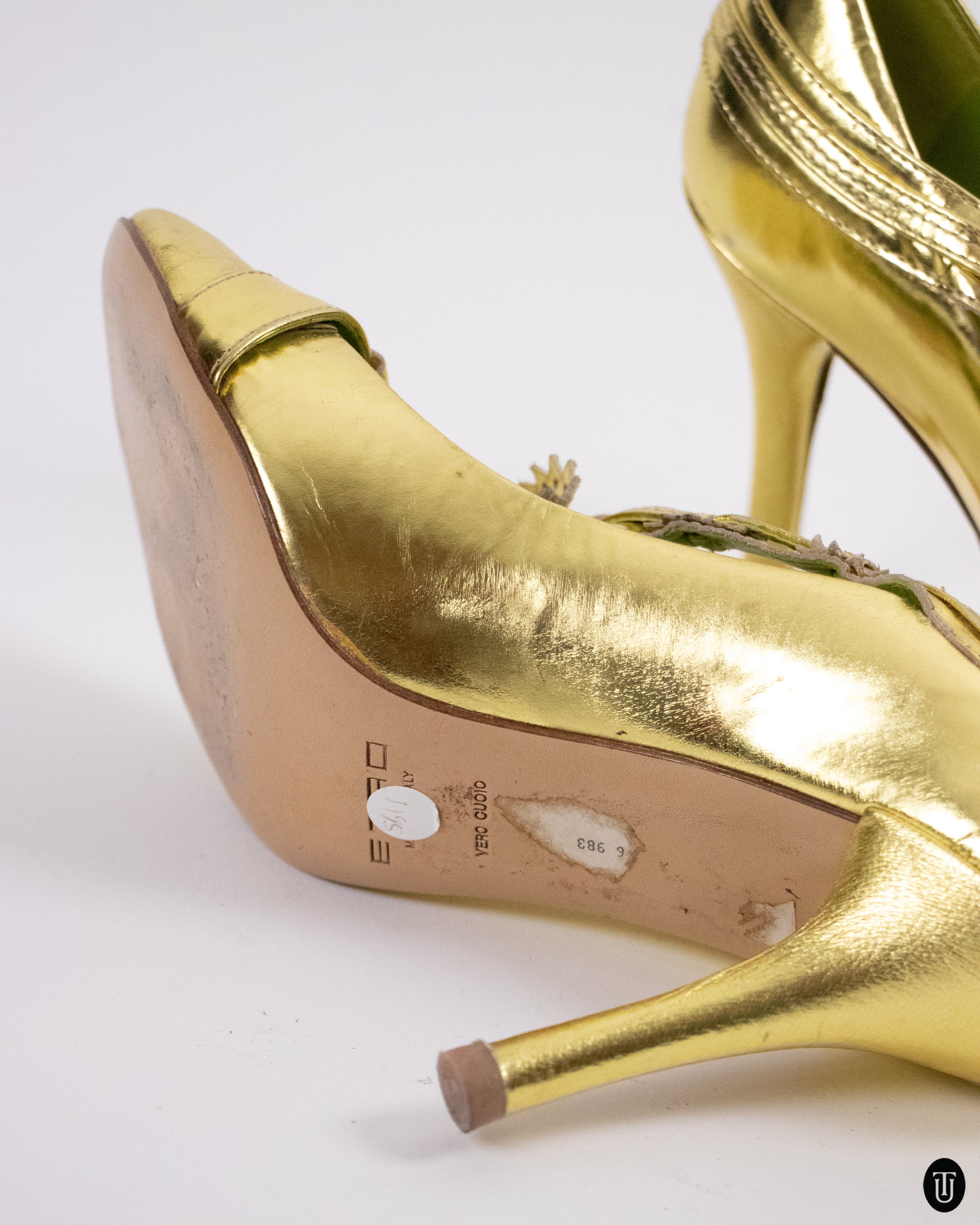 00's Etro Golden Green Mary Jane Pumps 37
