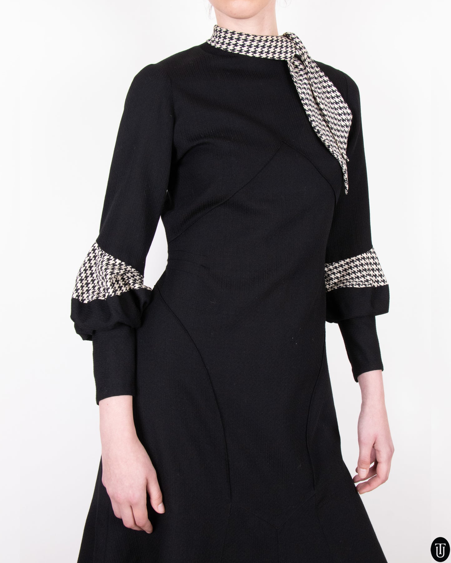 30's Fitted A-Line Wool Crepe Dress XS