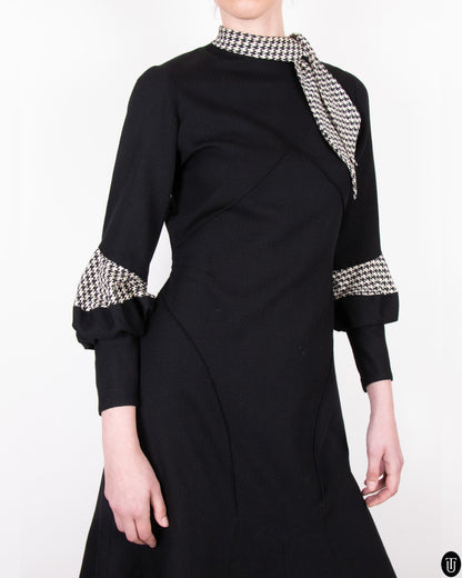 30's Fitted A-Line Wool Crepe Dress XS