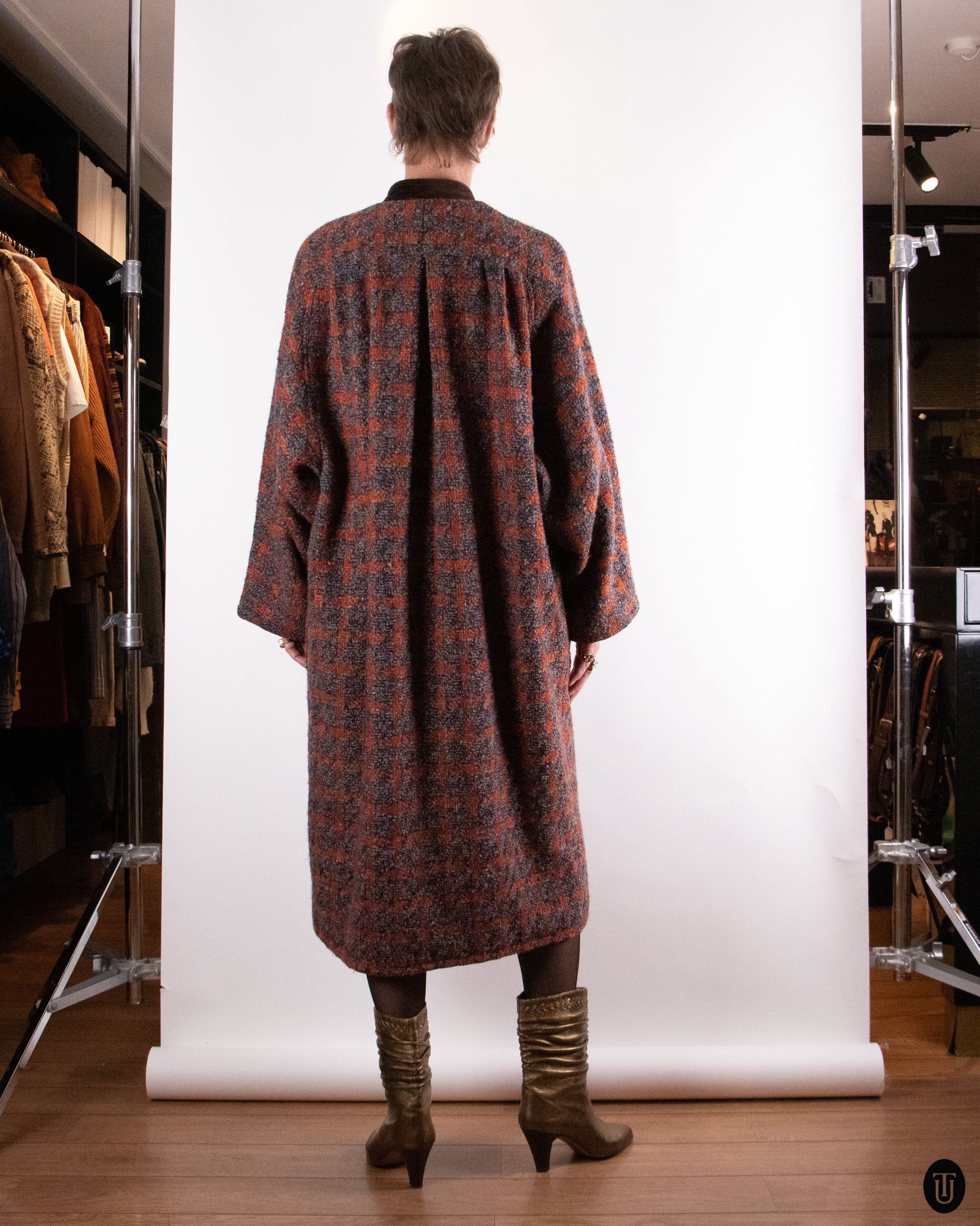 80's Valentino Checked Wool and Mohair Coat M