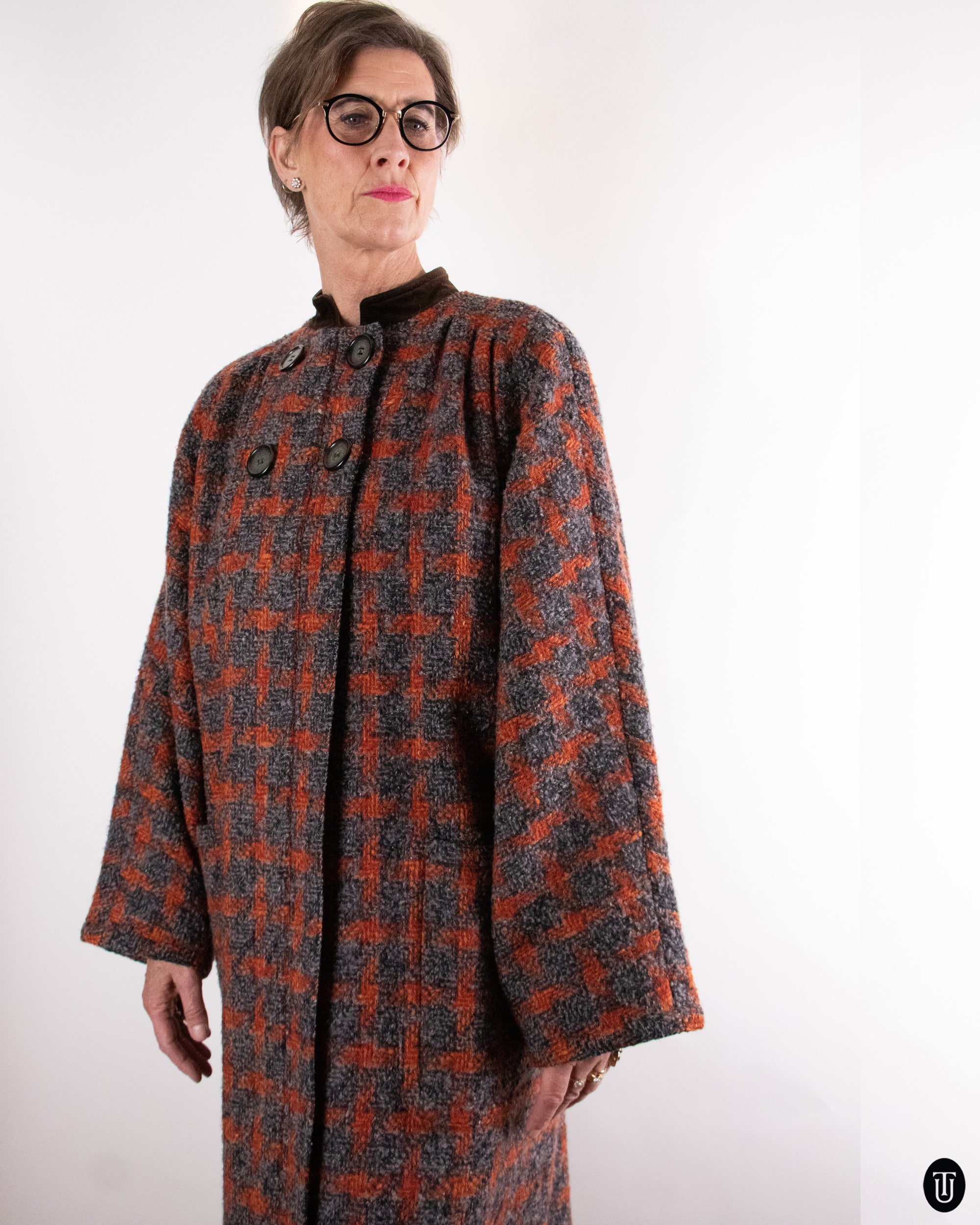 80's Valentino Checked Wool and Mohair Coat M