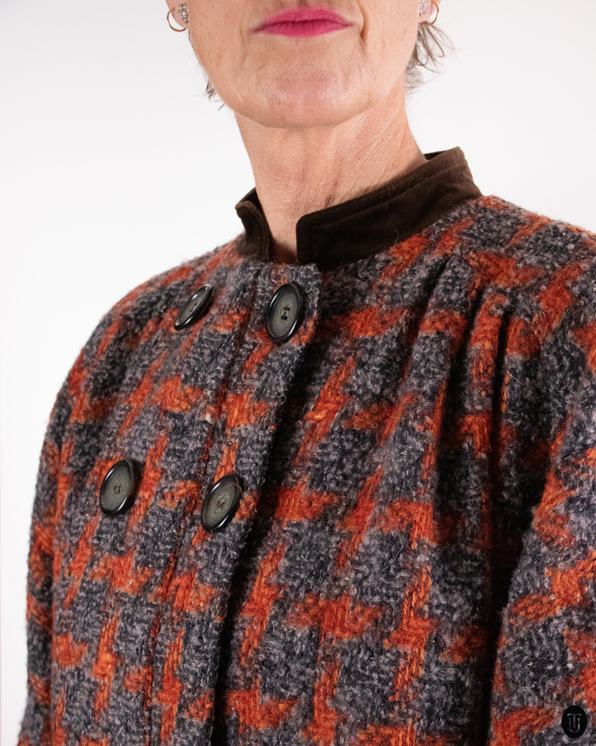 80's Valentino Checked Wool and Mohair Coat M