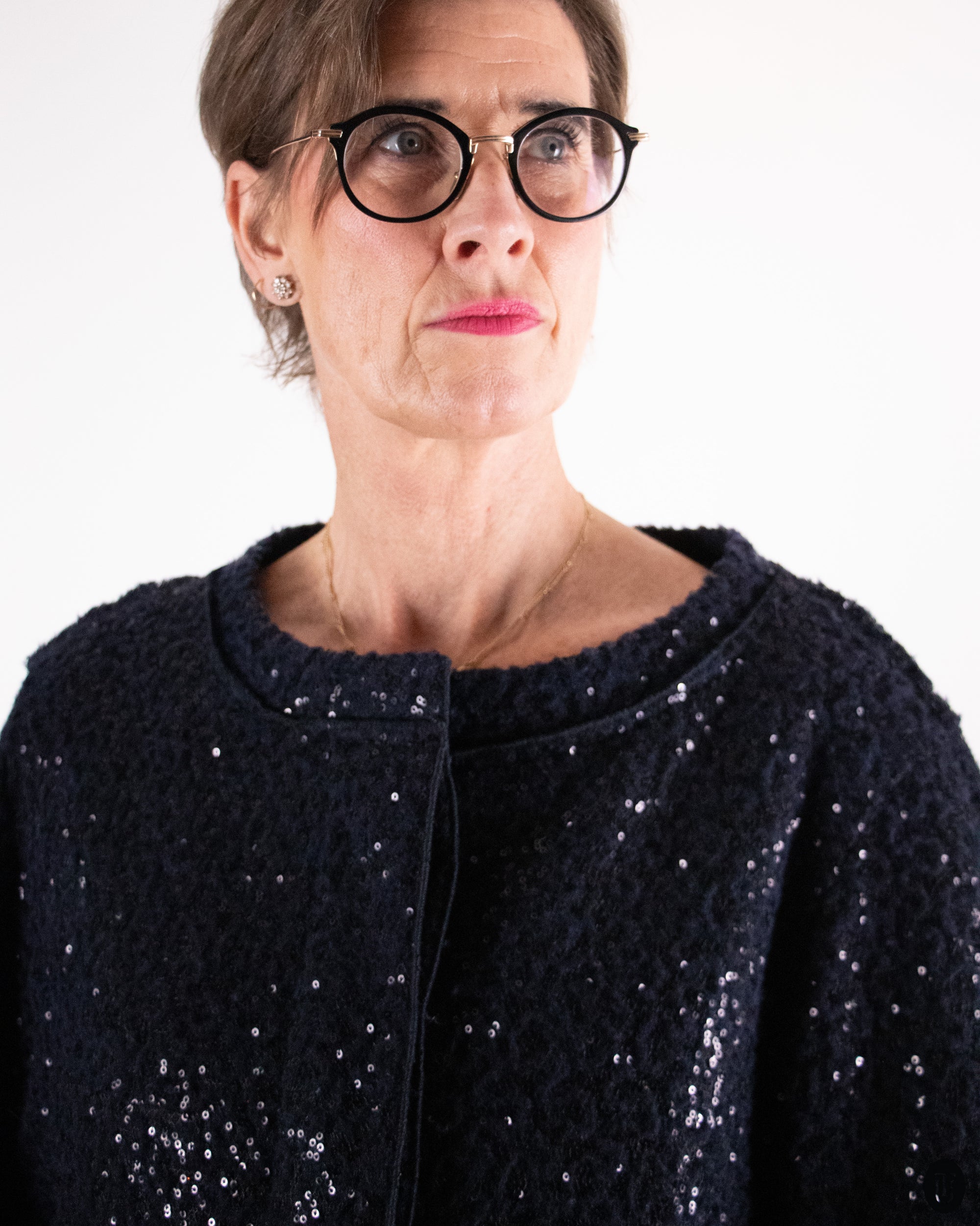 00's Nina Ricci Dark Navy Glitter Coat L