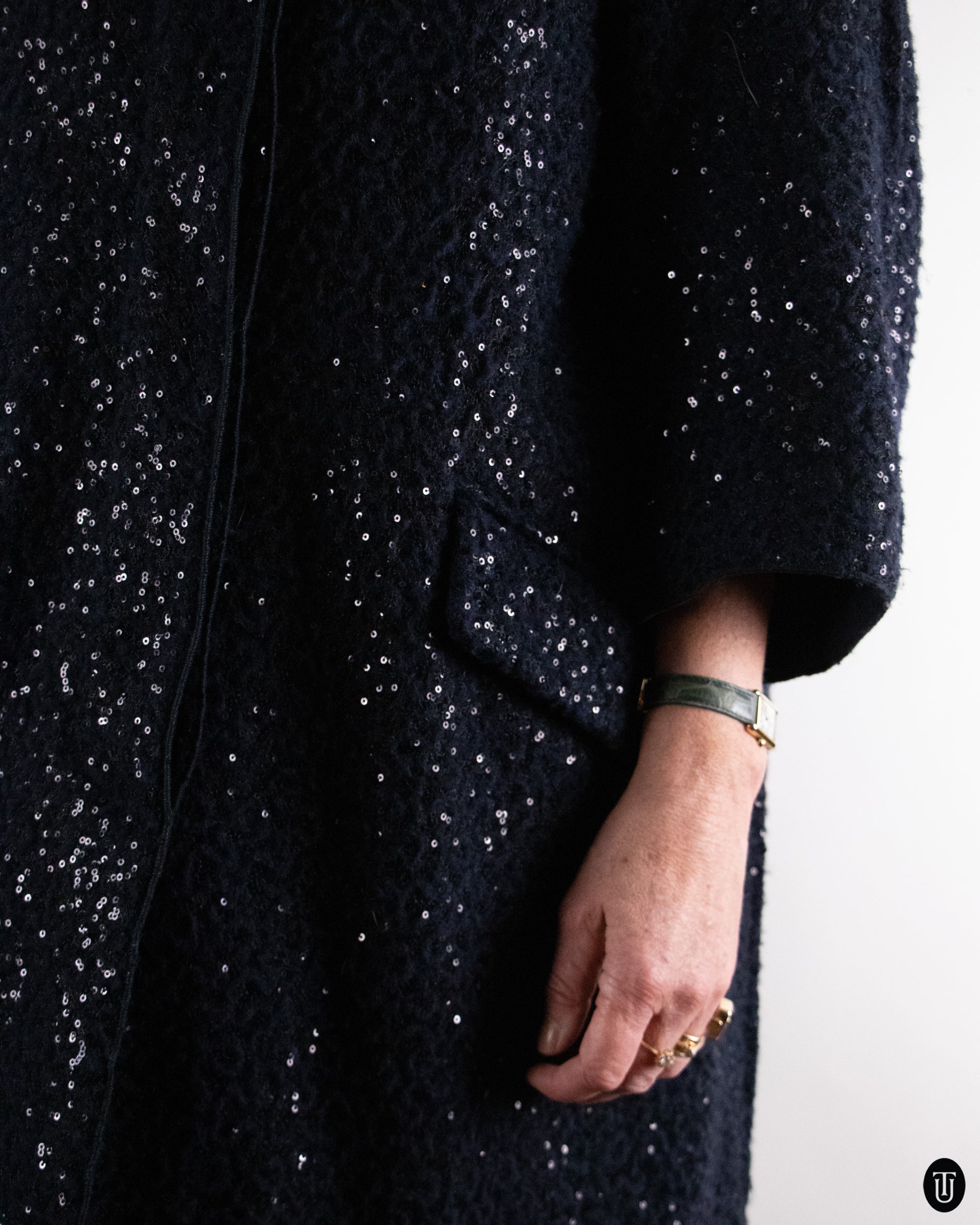 00's Nina Ricci Dark Navy Glitter Coat L