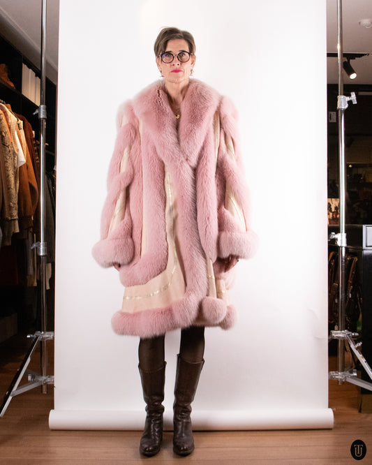 70's Pink Mink Fur & Leather Jacket L