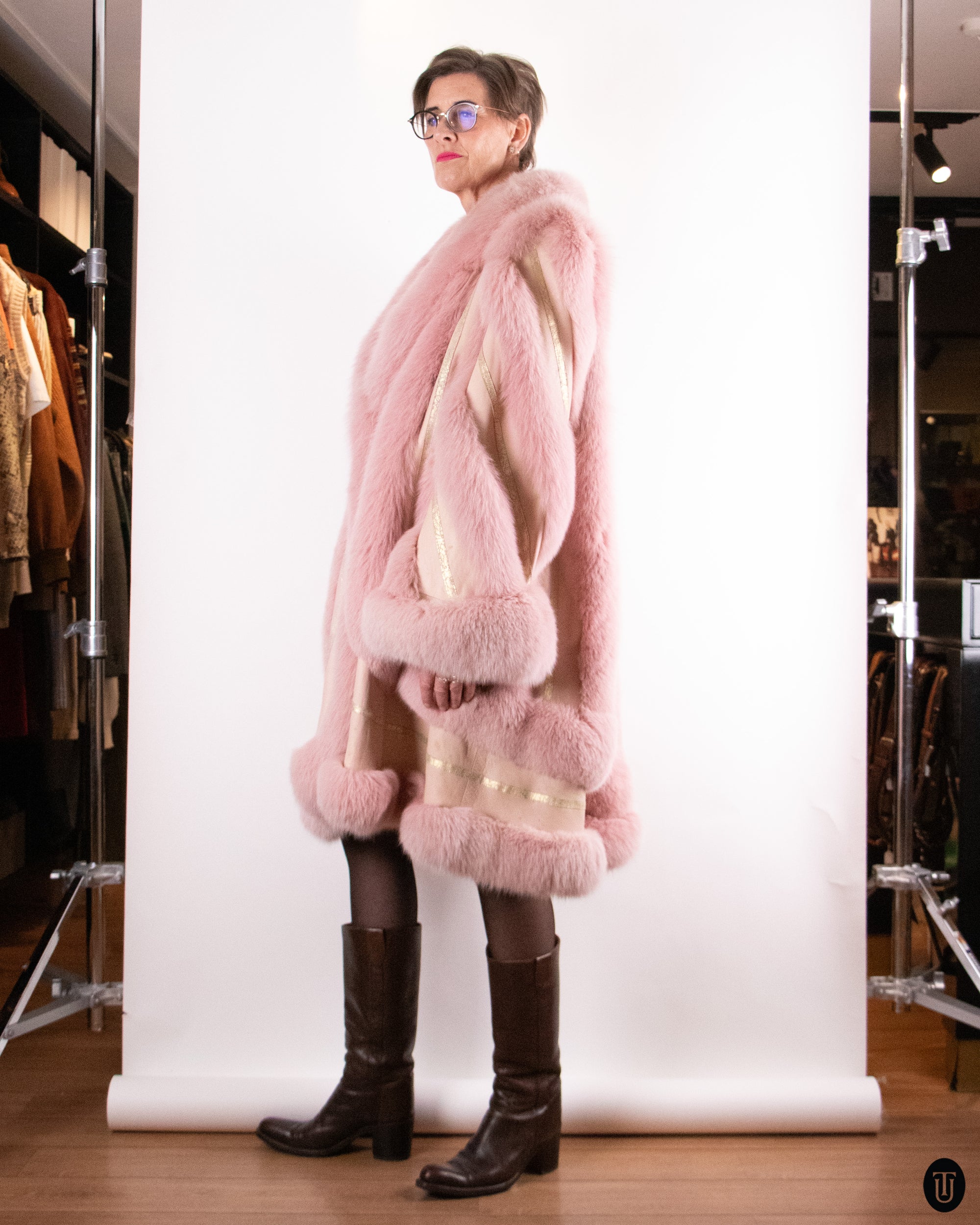 70's Pink Mink Fur & Leather Jacket L