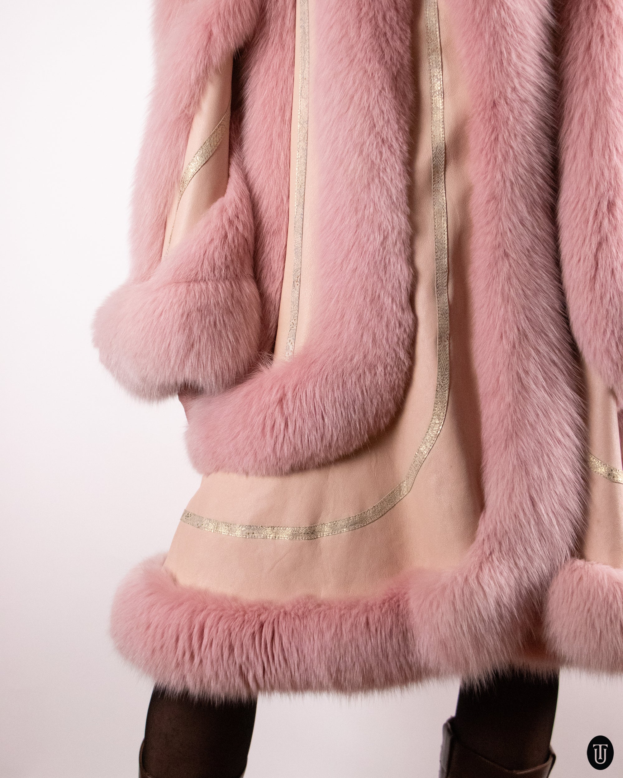 70's Pink Mink Fur & Leather Jacket L