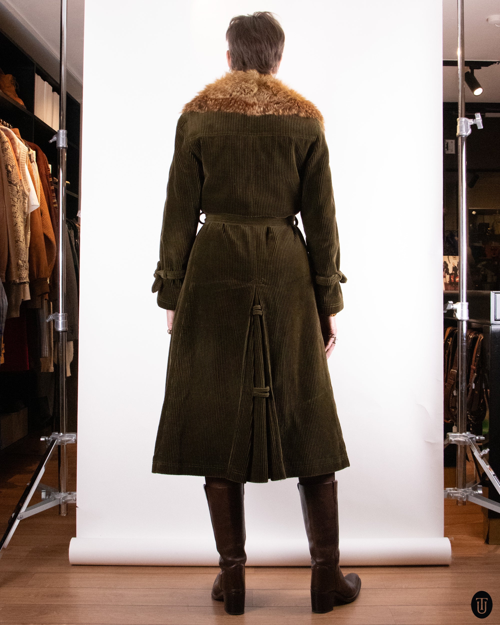 70's Hermes Corduroy & Fox Fur Coat M