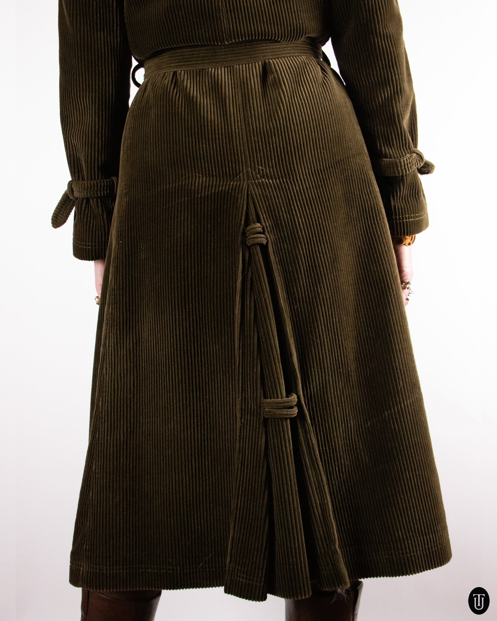 70's Hermes Corduroy & Fox Fur Coat M