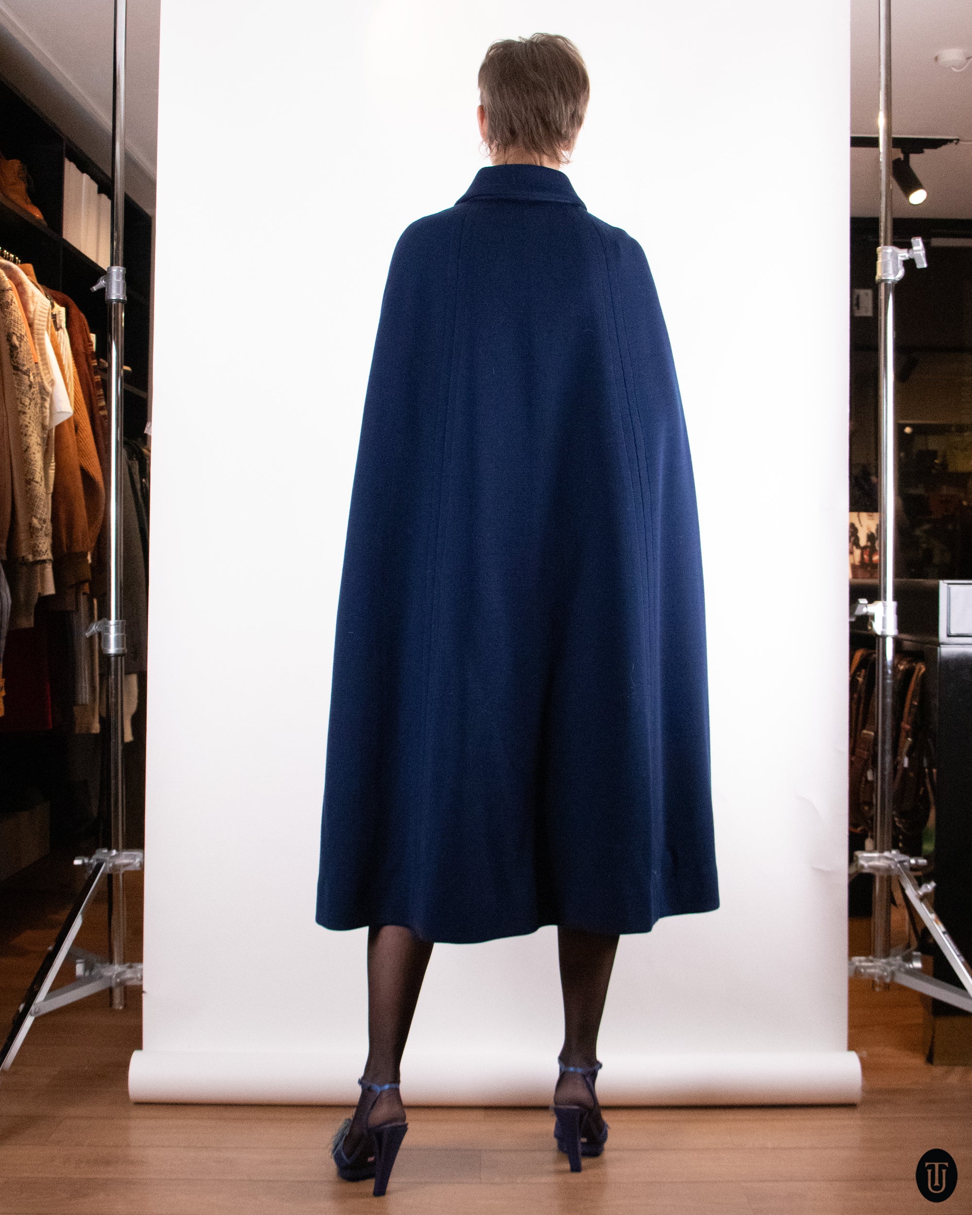 70's Hermés Dark Blue Wool Cape M
