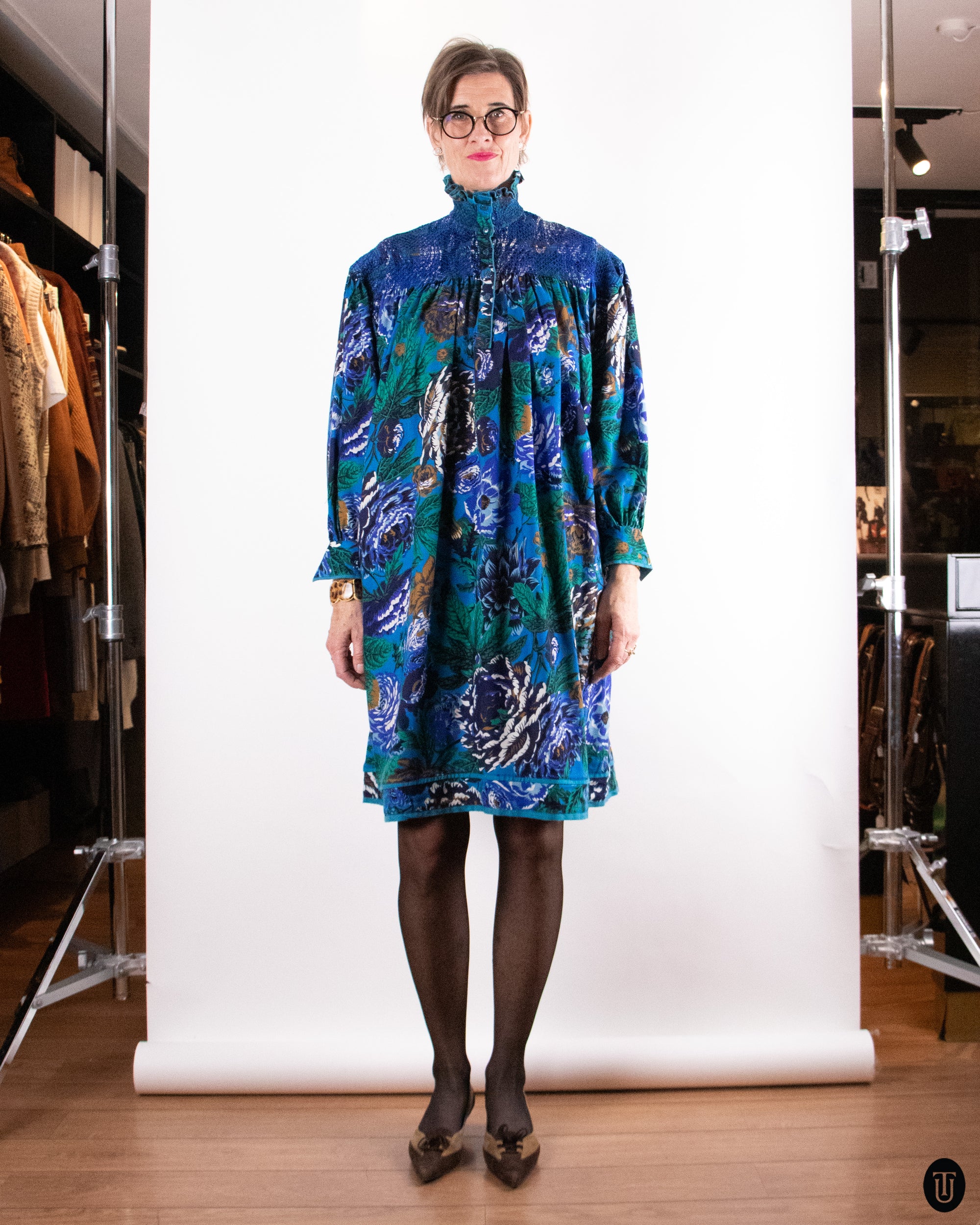 80's Kenzo Wool Floral Cotton Dress S