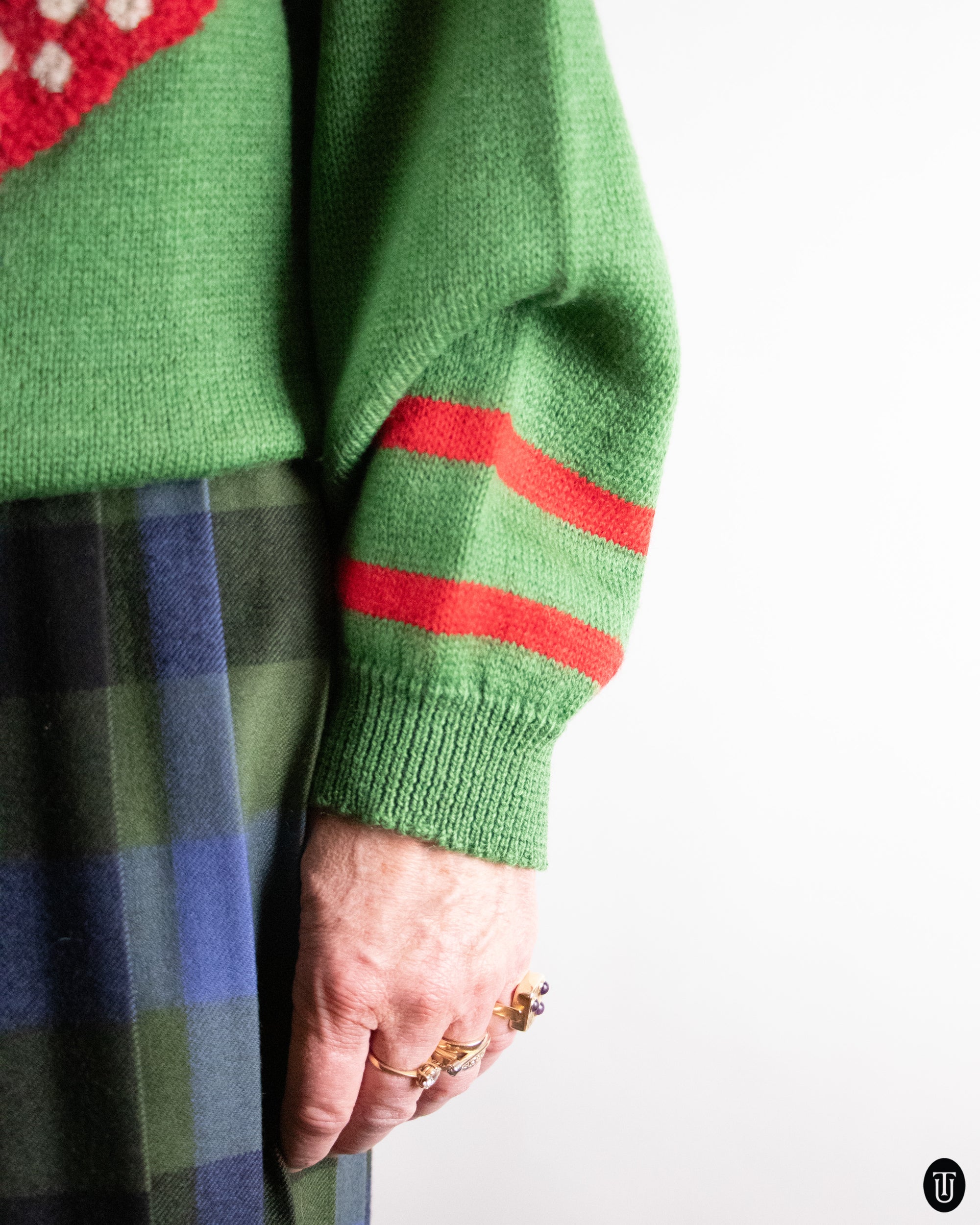 90's Graphic Green Wool Sweater L