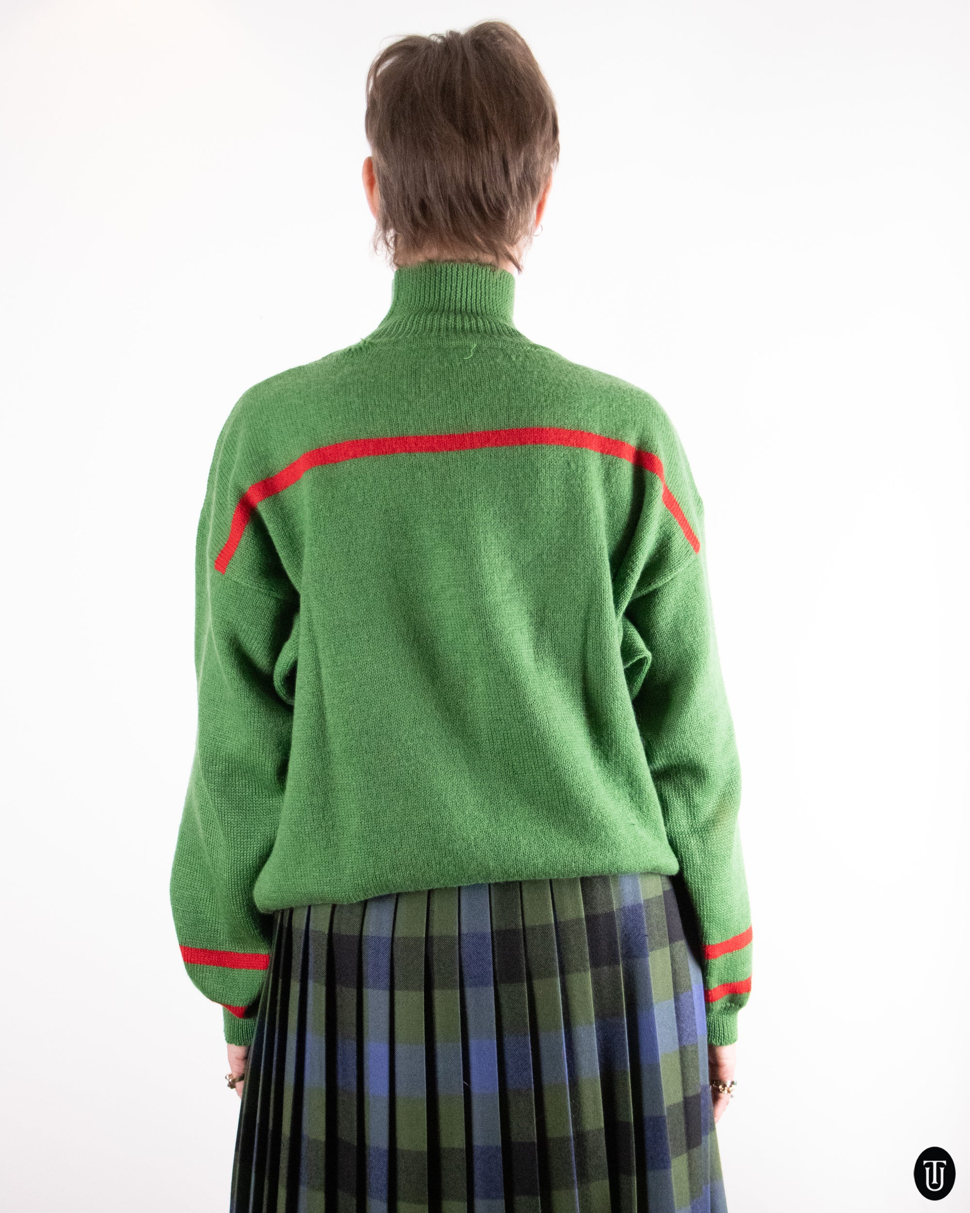 90's Graphic Green Wool Sweater L