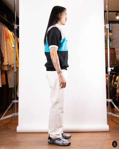 80's Christian Dior "Monsieur" Turquoise Colour-Block Polo M