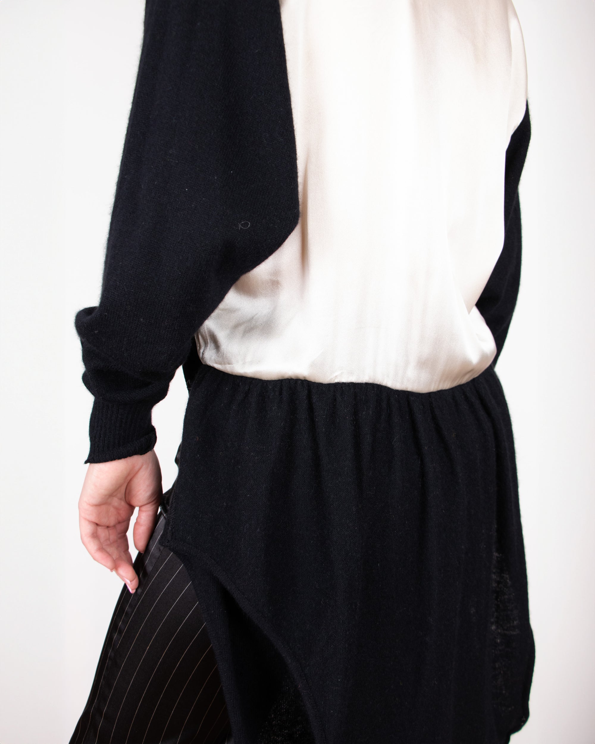 1990s Gianfranco Ferre White Silk and Black Wool Knit Top M