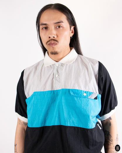 80's Christian Dior "Monsieur" Turquoise Colour-Block Polo M