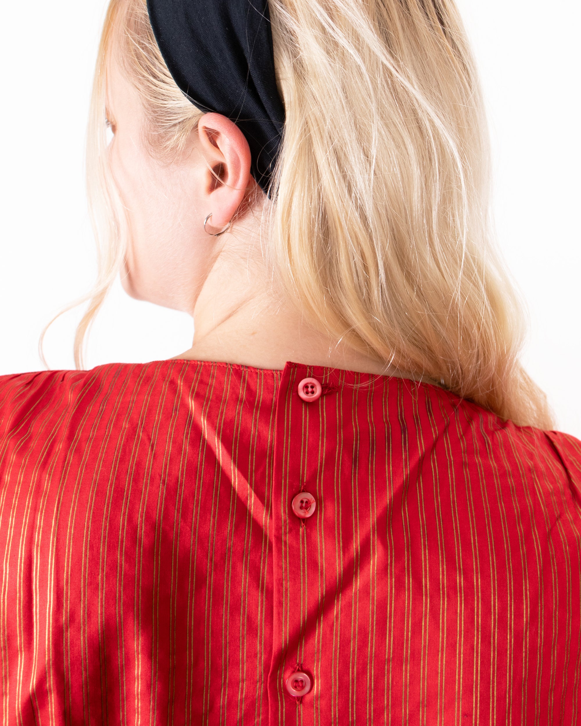 1980s Giorgio Armani Red Cotton Blouse with Gold Details M