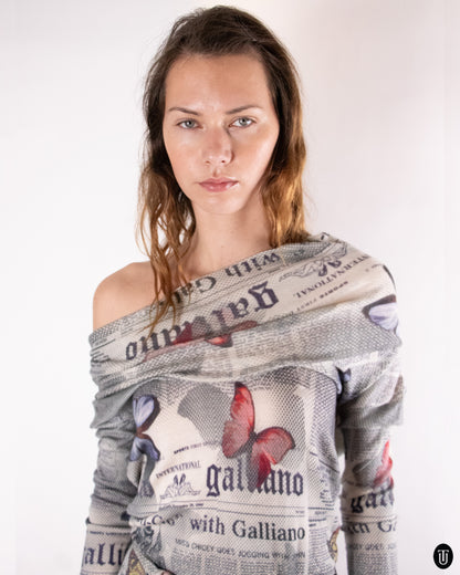 00's John Galliano Newspaper Print Wool Dress M
