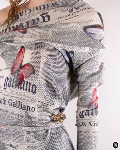 00's John Galliano Newspaper Print Wool Dress M
