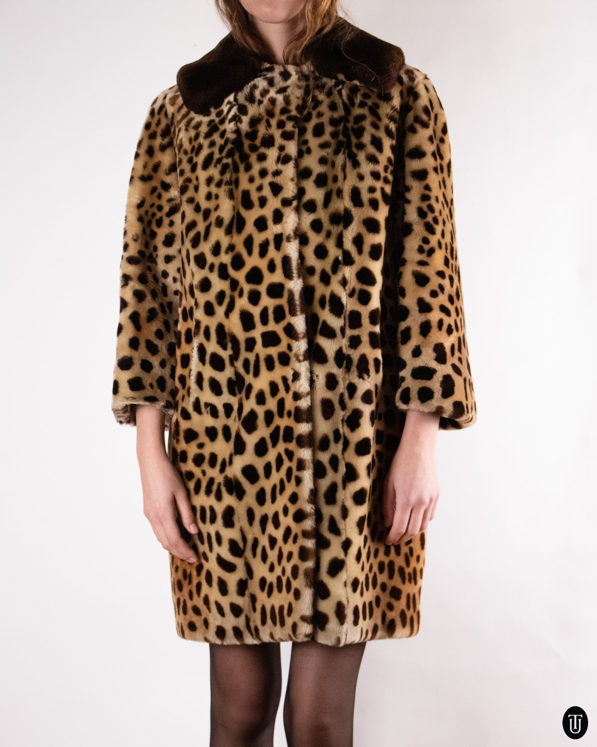 60's Printed Shearling Coat M