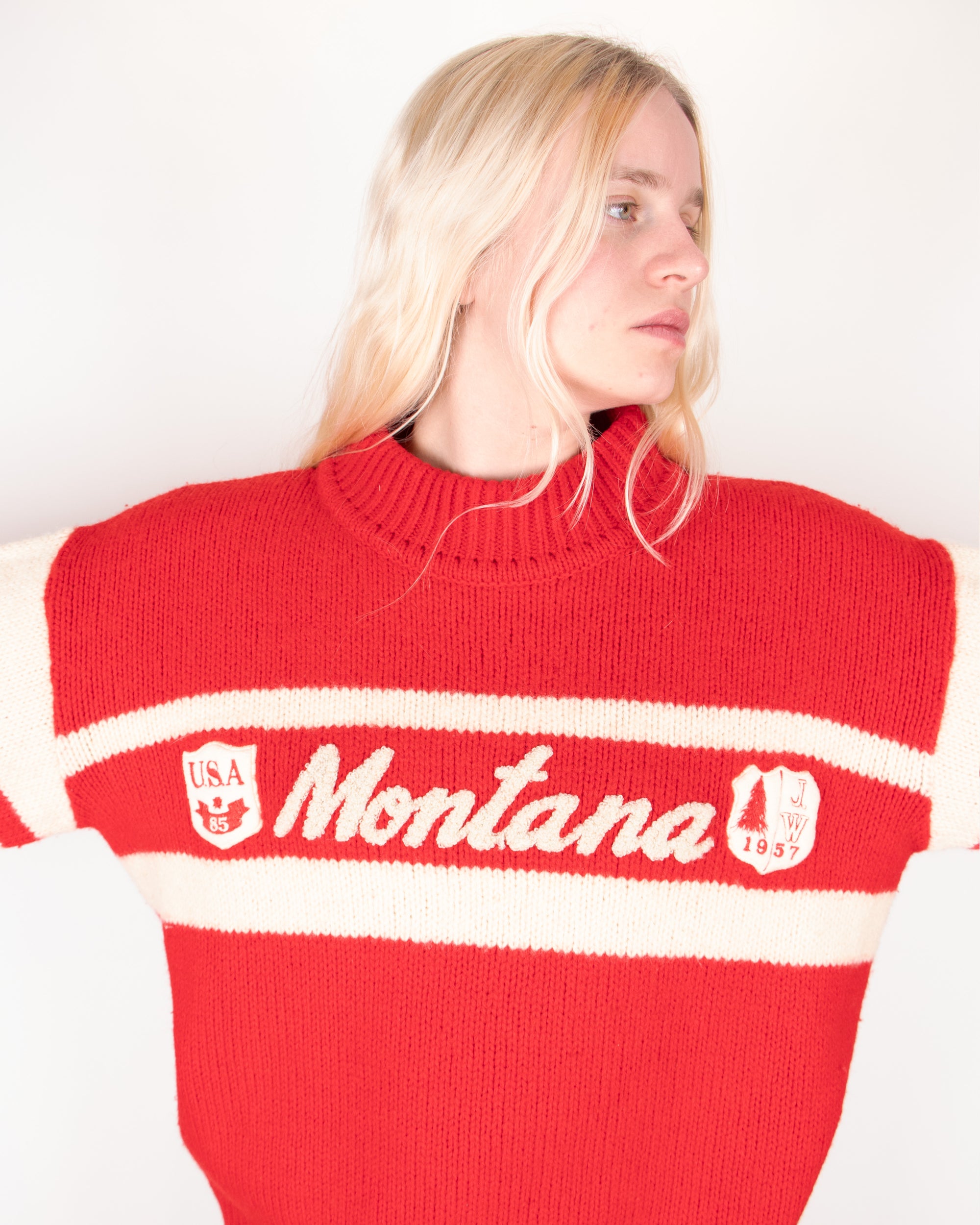 1950s American Hand-knitted Wool Sweater M/L