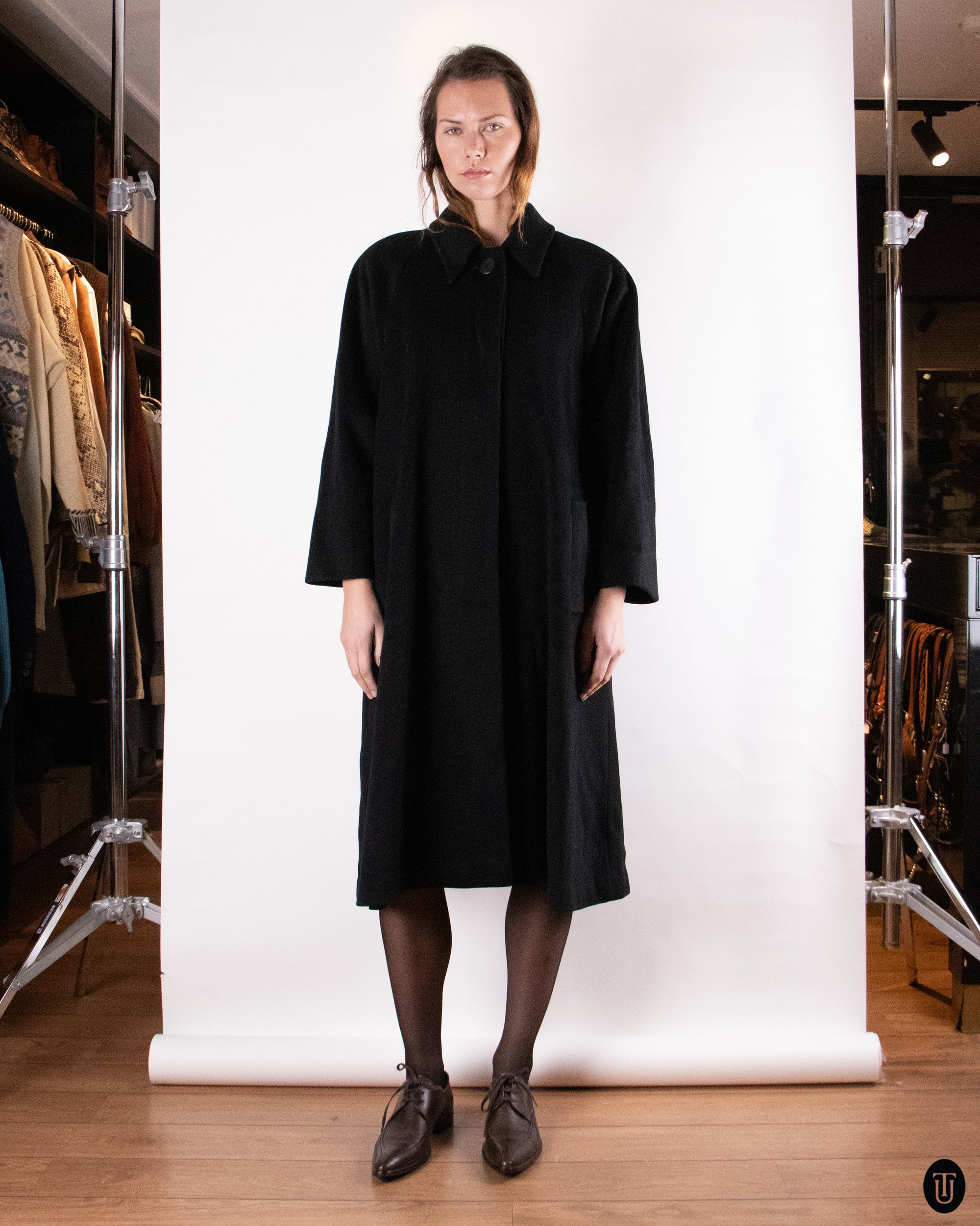 80's Christian Dior Black Wool and Cashmere Coat M