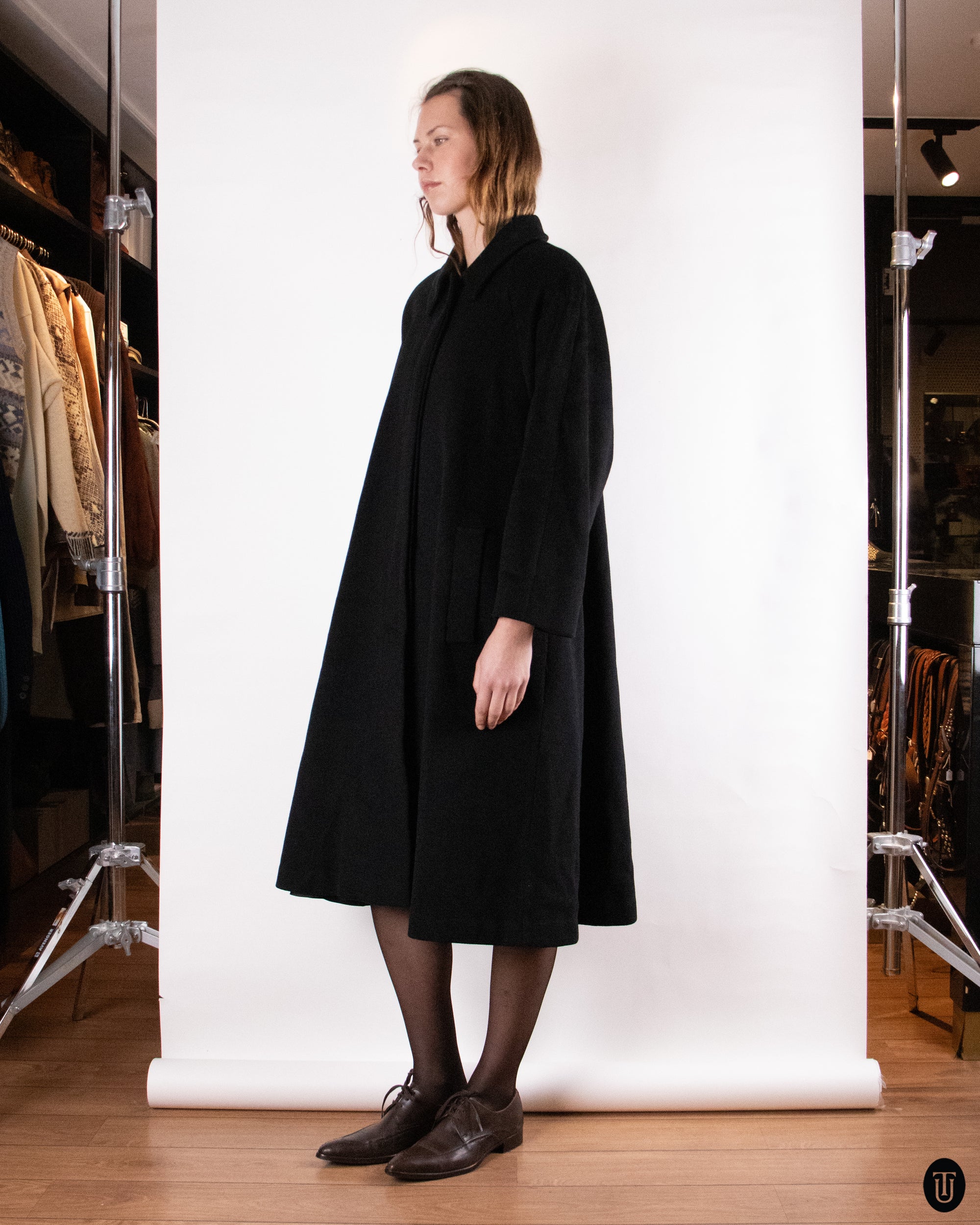 80's Christian Dior Black Wool and Cashmere Coat M