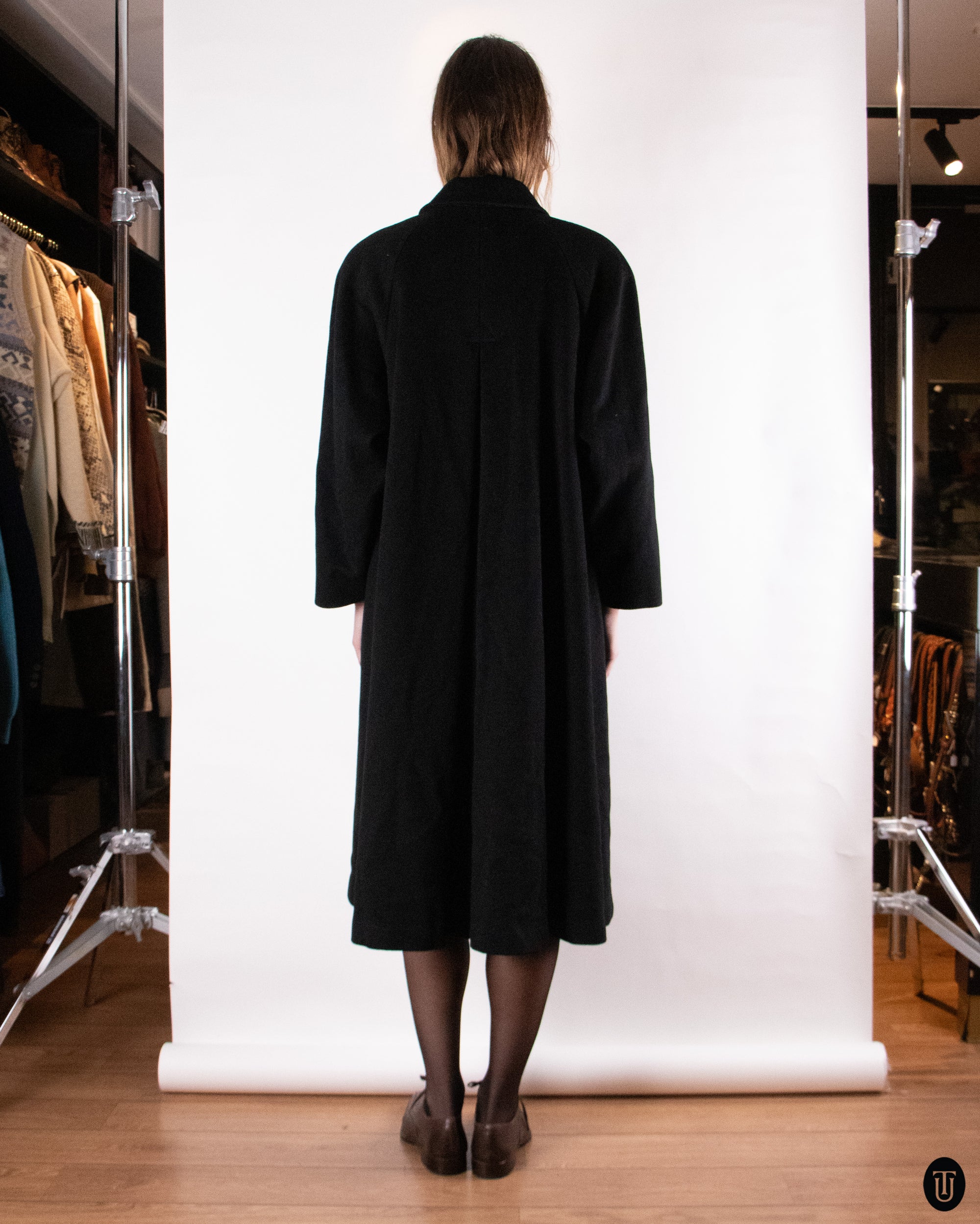 80's Christian Dior Black Wool and Cashmere Coat M