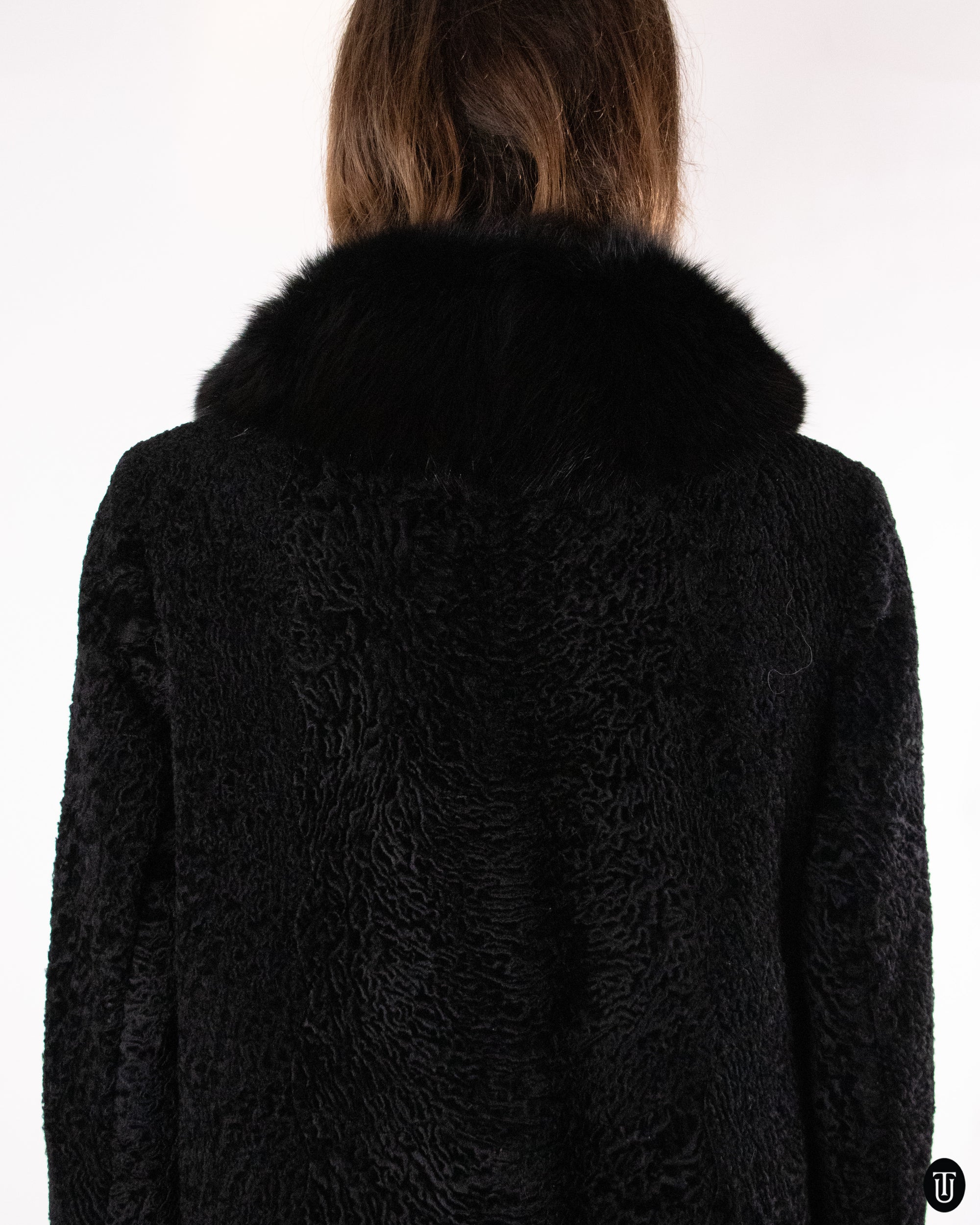 60's Christian Dior Black Broadtail and Mink Fur Coat M