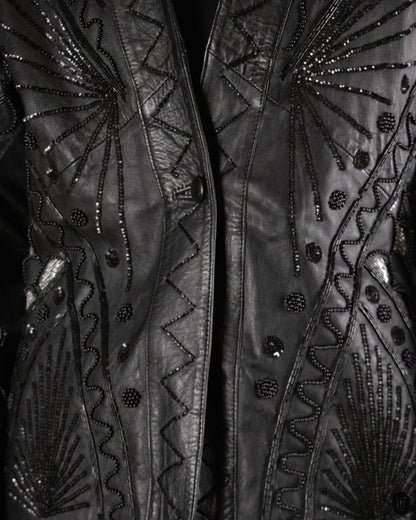 80's Embellished Black Leather Jacket M