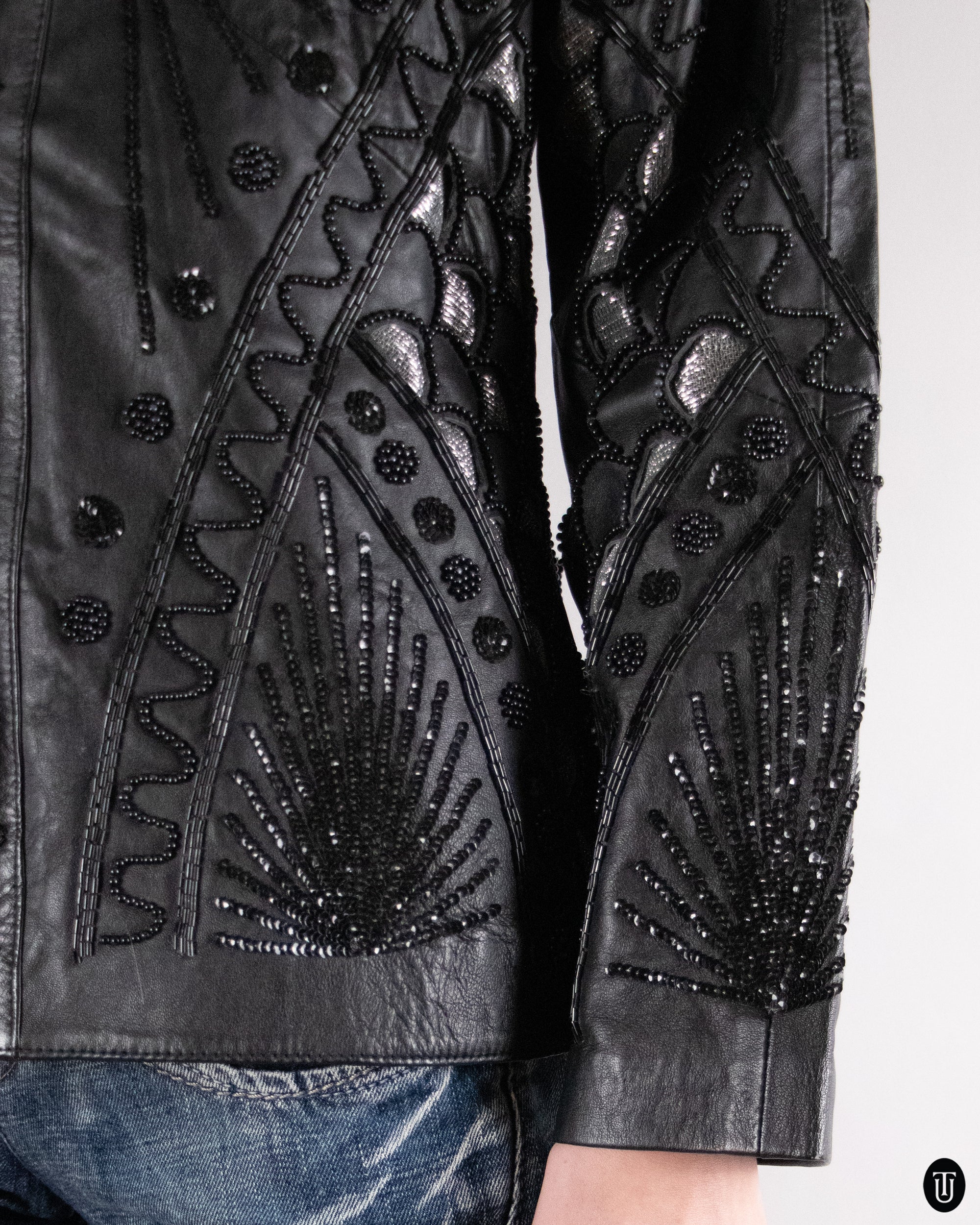 80's Embellished Black Leather Jacket M