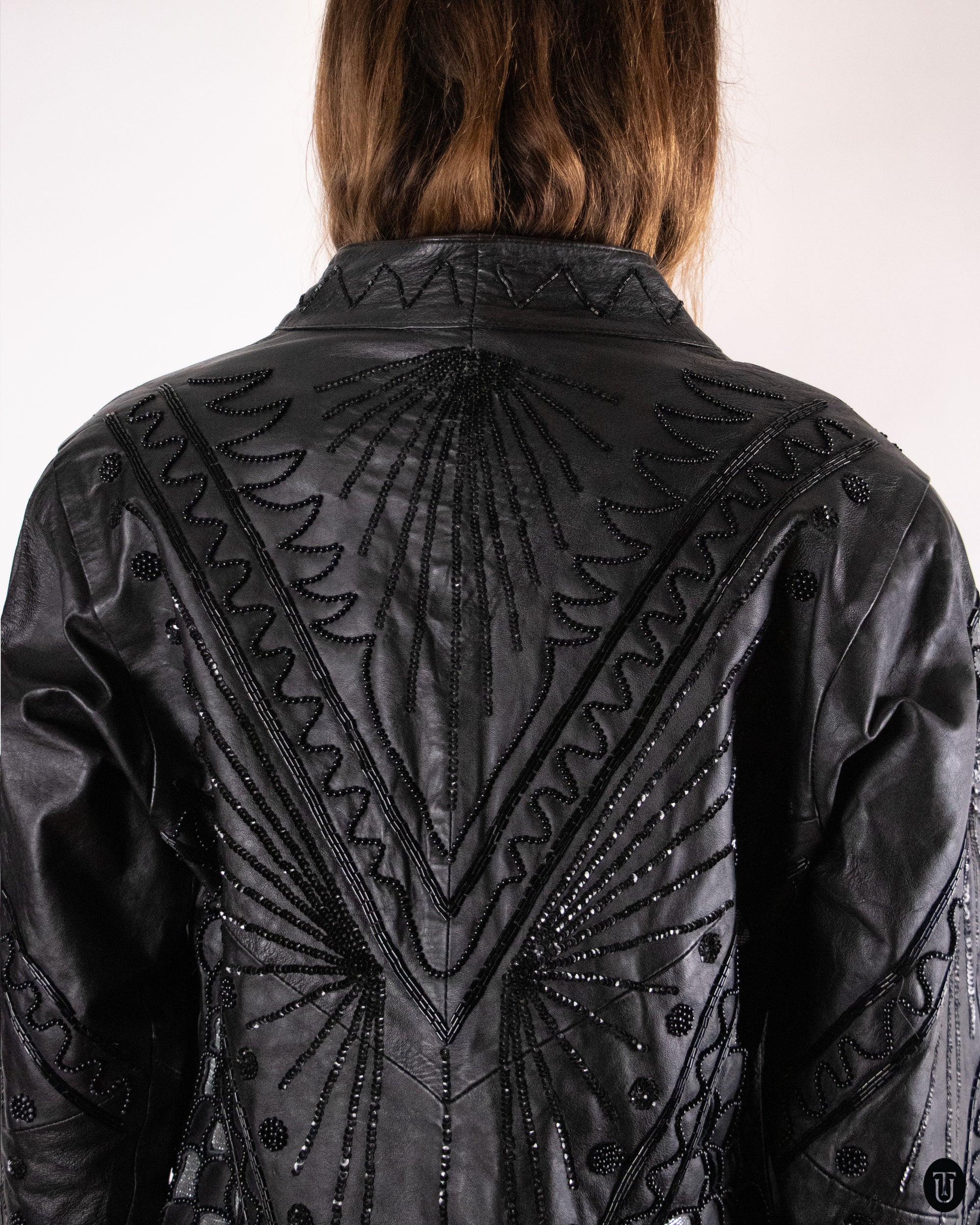 80's Embellished Black Leather Jacket M