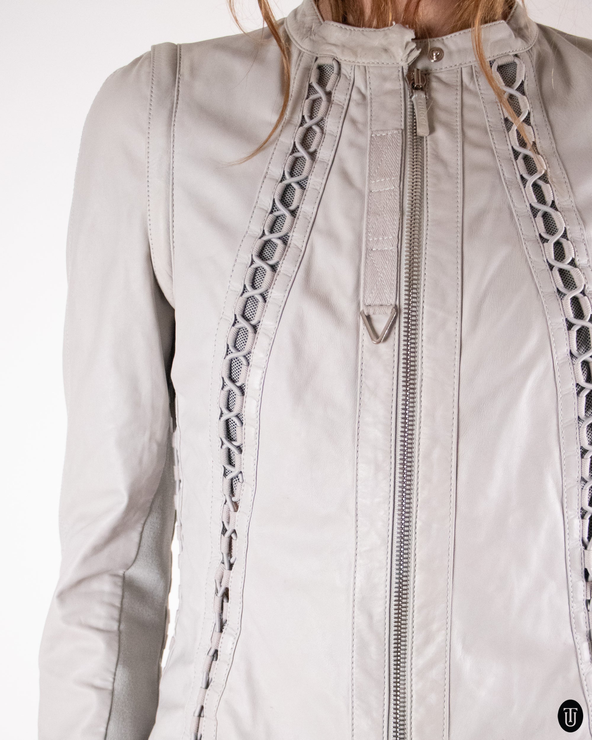 00's Gray Gucci Leather Jacket M