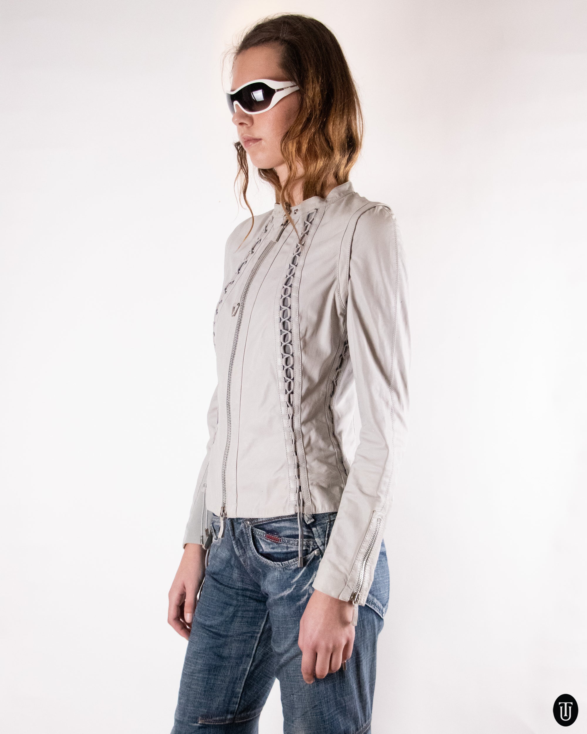 00's Gray Gucci Leather Jacket M