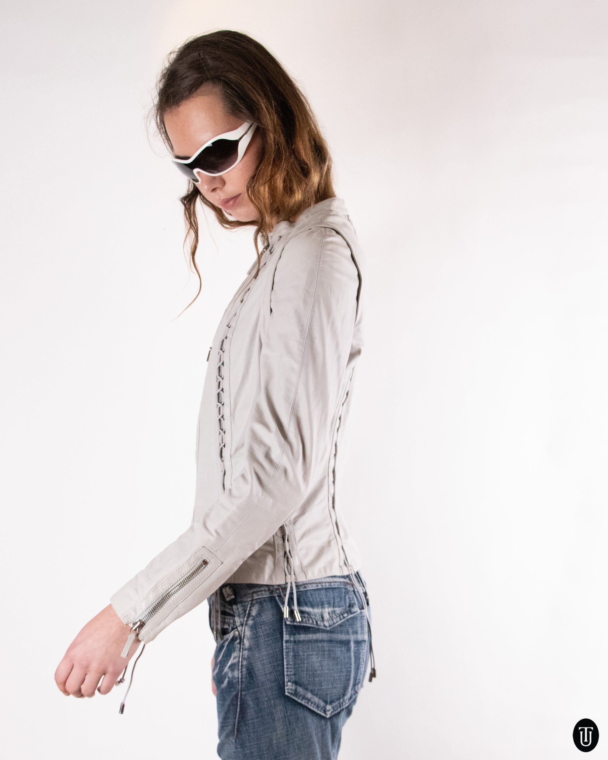 00's Gray Gucci Leather Jacket M