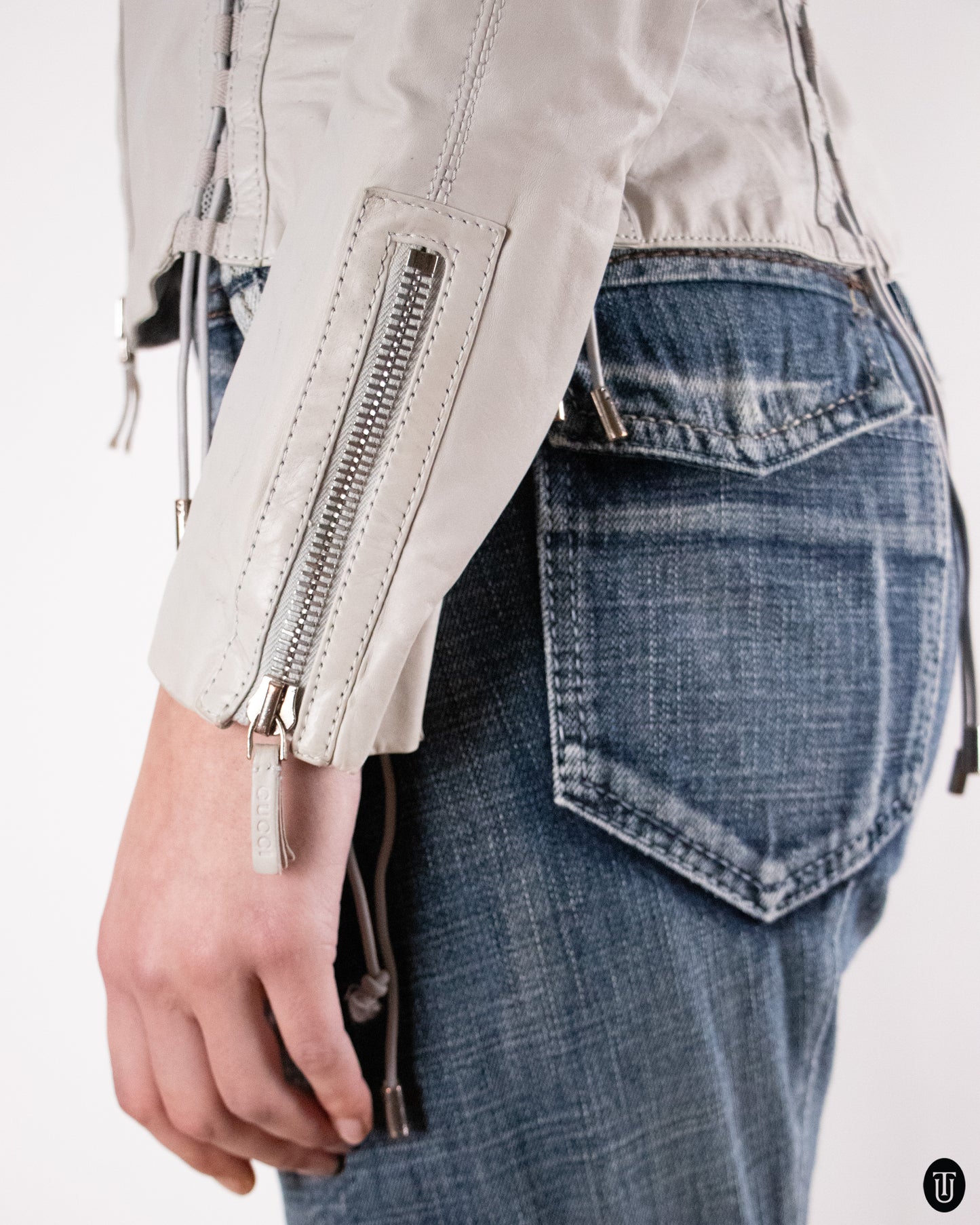 00's Gray Gucci Leather Jacket M