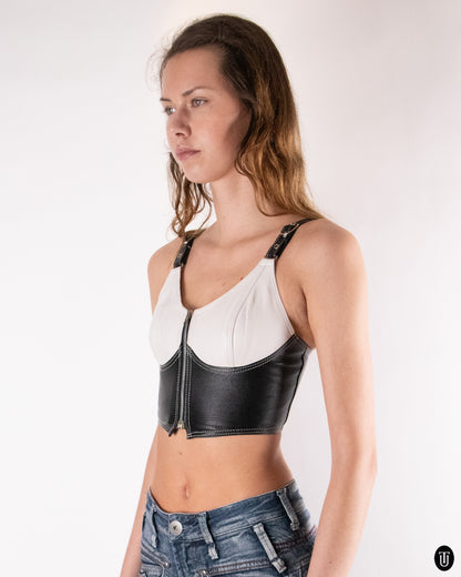 90's Black and White Leather Top S