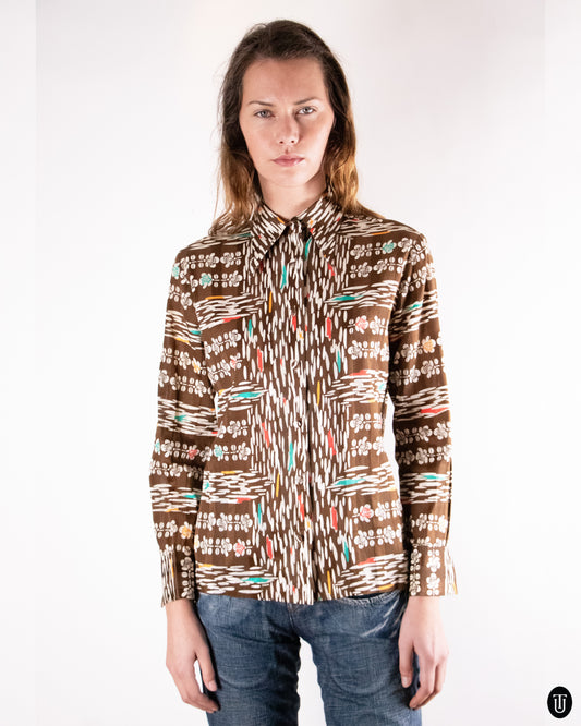 70's Lanvin Printed Cotton Shirt S