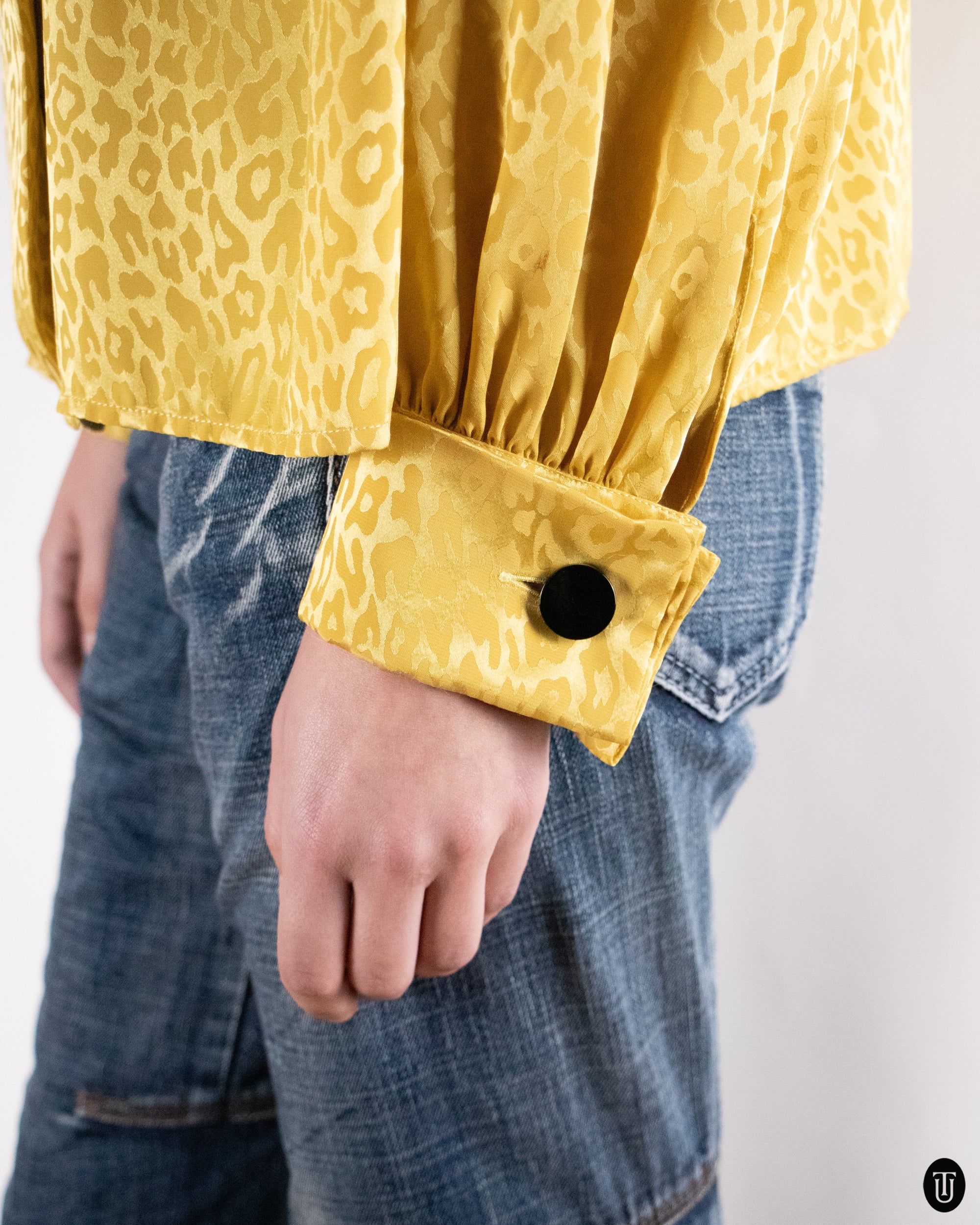 80's Yves Saint Laurent Gold Animal Jacquard Blouse M