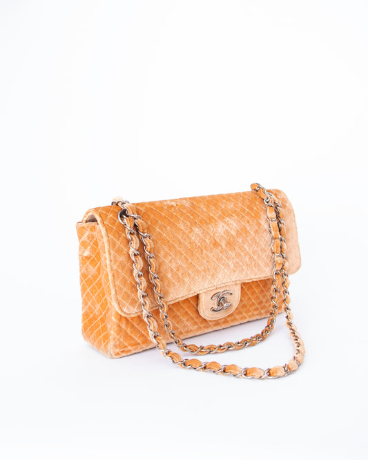 1996 Chanel Timeless Classic Medium Flap Bag in Camel Velvet