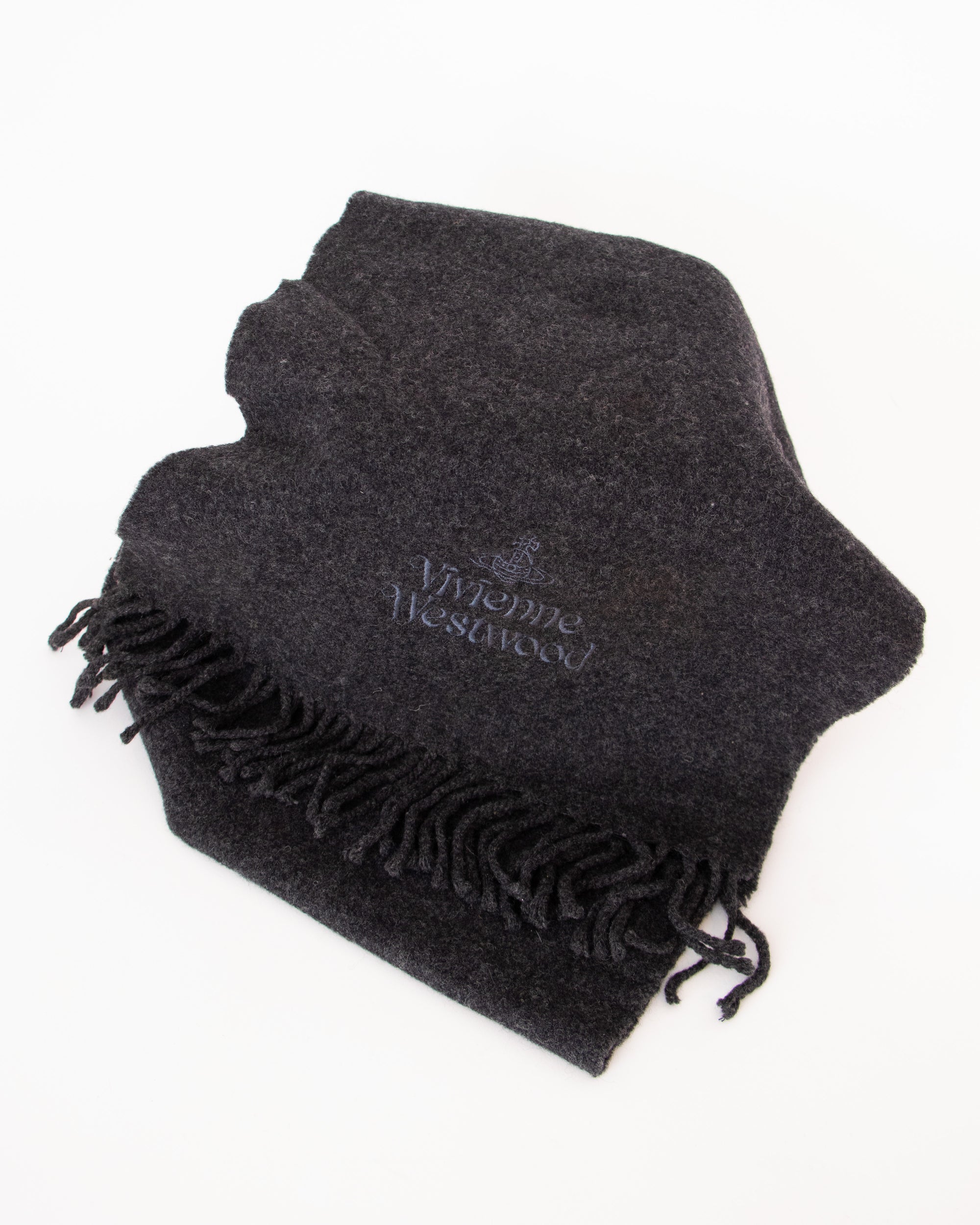 2000s Vivienne Westwood Charcoal Logo Wool Scarf