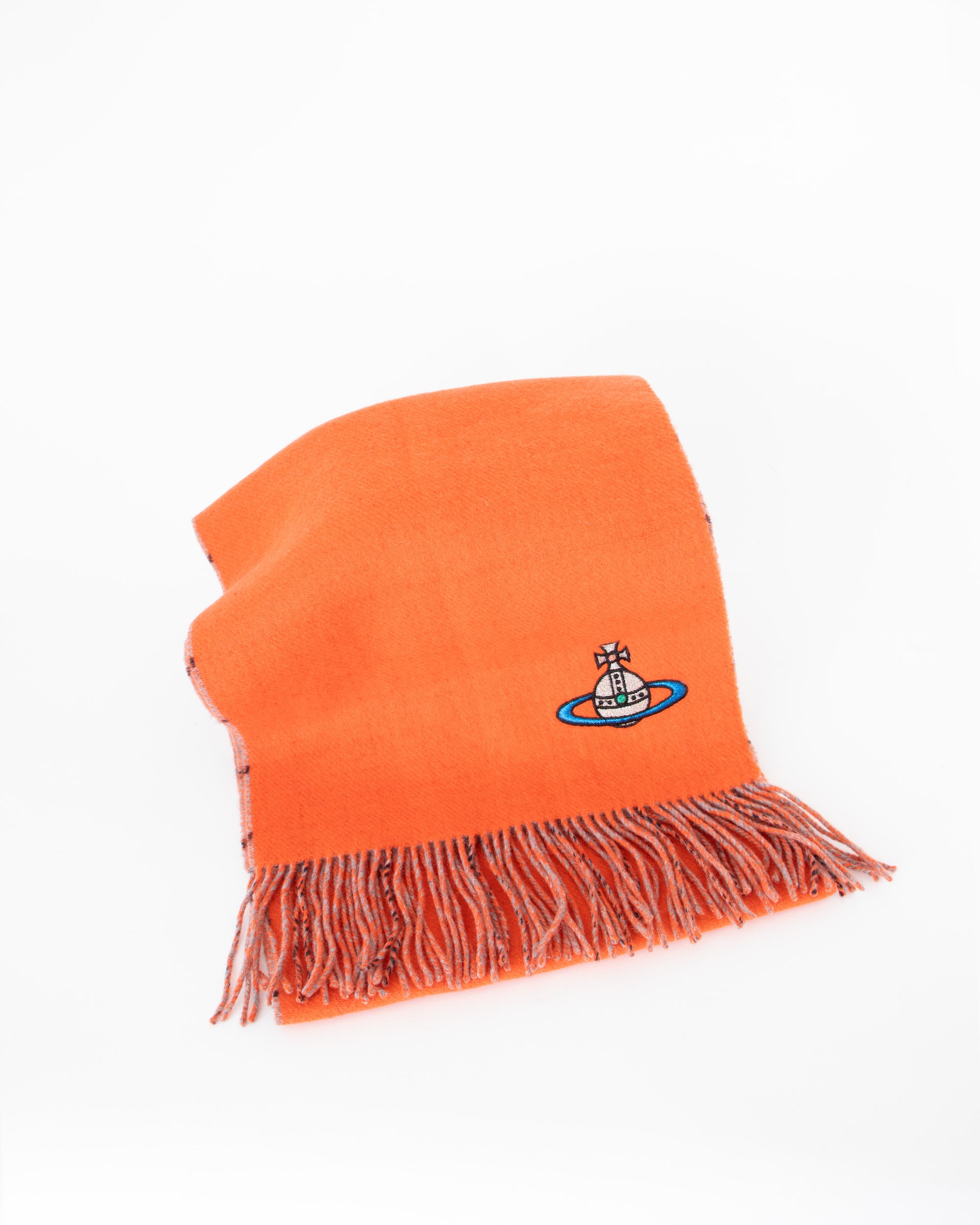 2000s Vivienne Westwood Wool Orange and Tartan Scarf